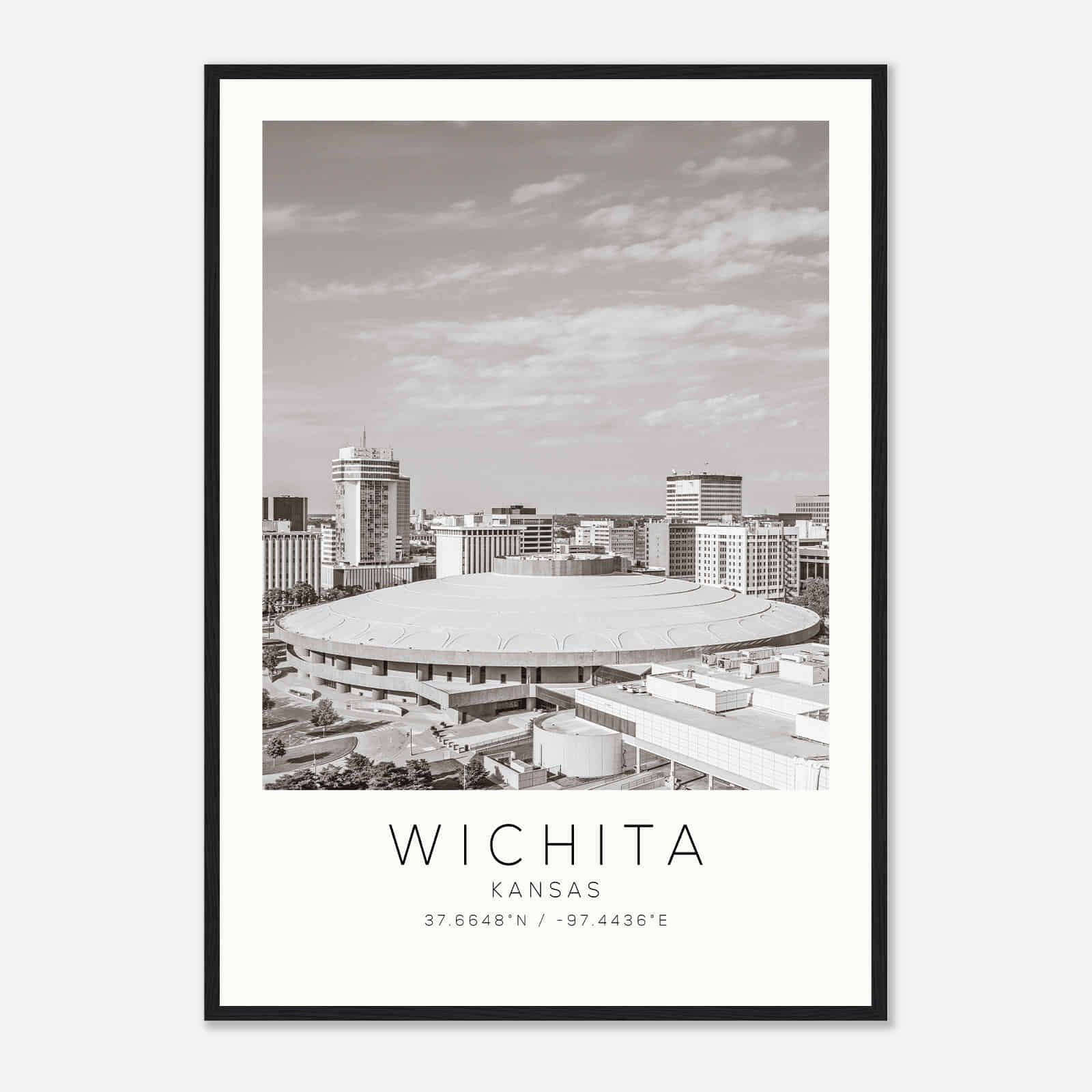 Wichita Kansas Photo Travel Poster BW, Wichita Travel Print, Minimalist Travel Print DS1