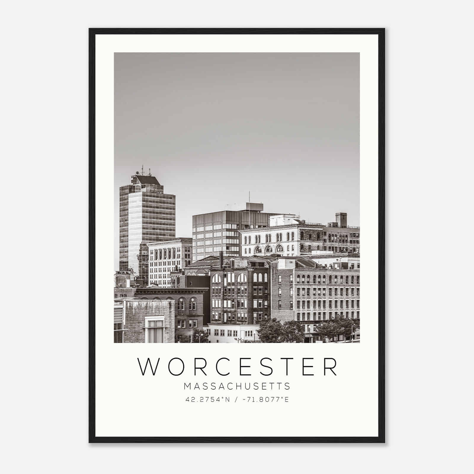 Worcester Massachusetts Photo Travel Poster BW, Worcester Travel Print, Minimalist Travel Print DS3