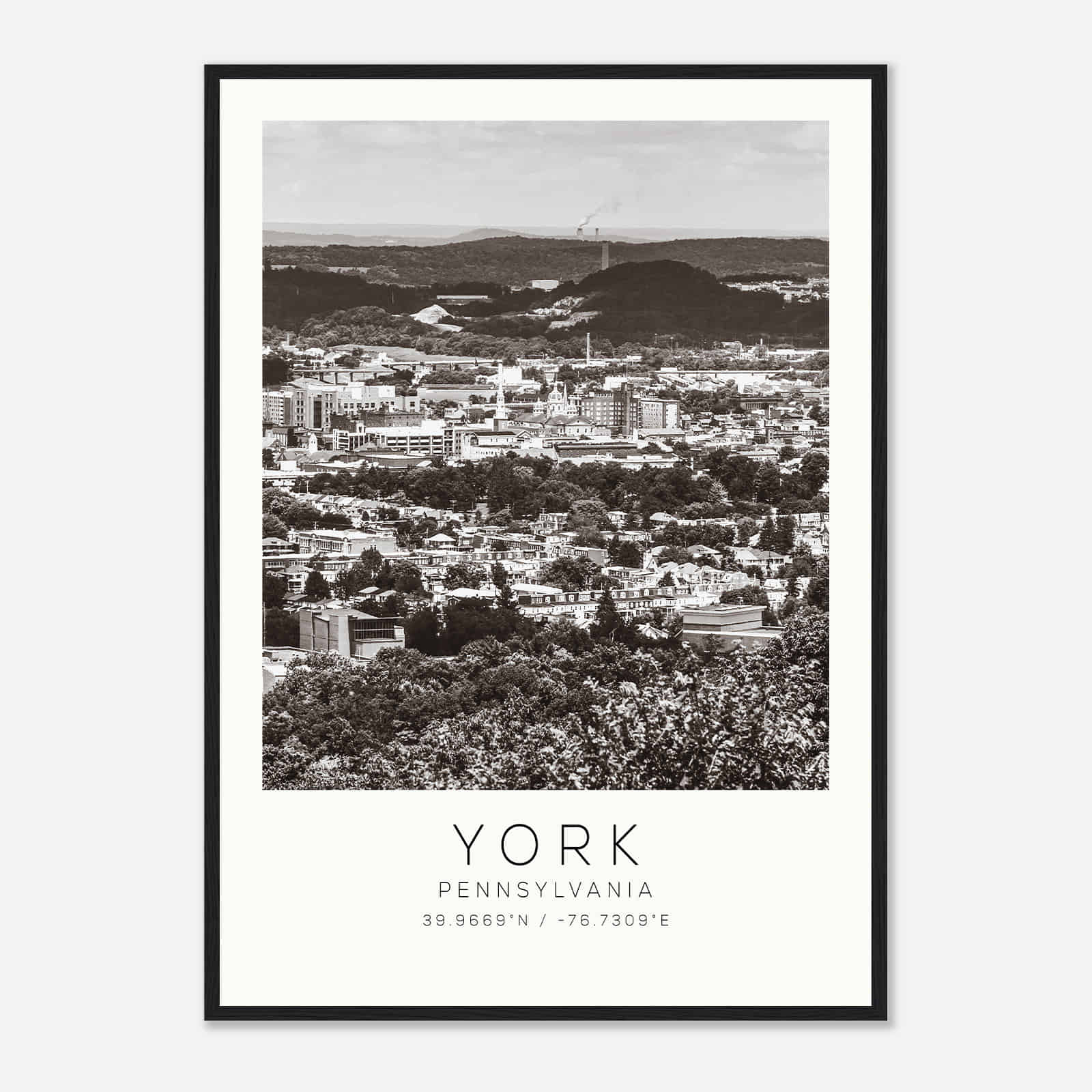 York Pennsylvania Photo Travel Poster BW, York Travel Print, Minimalist Travel Print