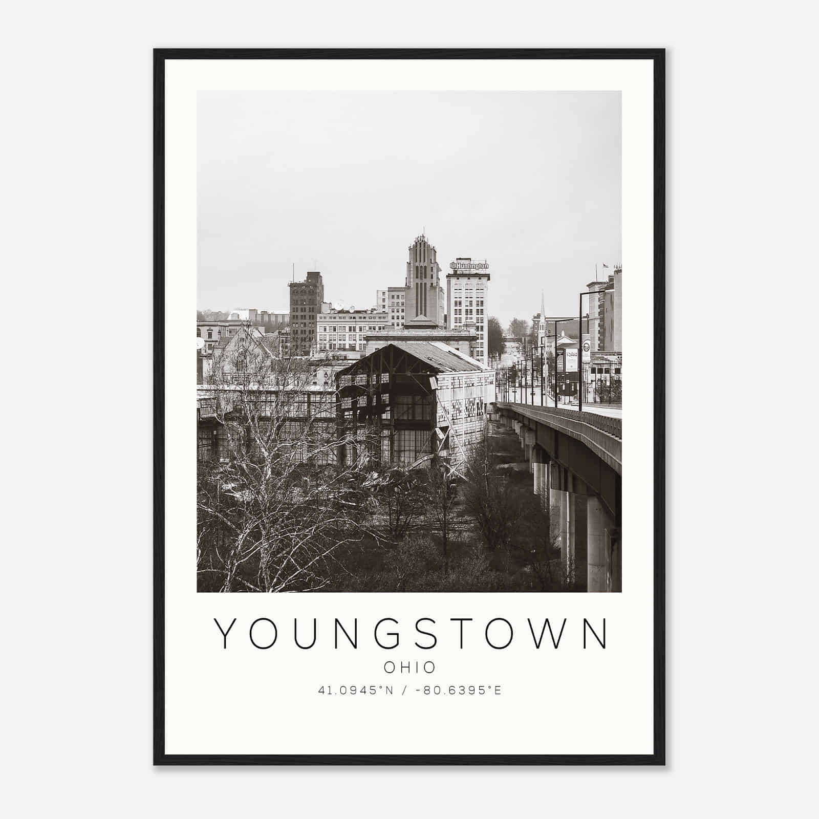 Youngstown Ohio Photo Travel Poster BW, Youngstown Travel Print, Minimalist Travel Print DS1