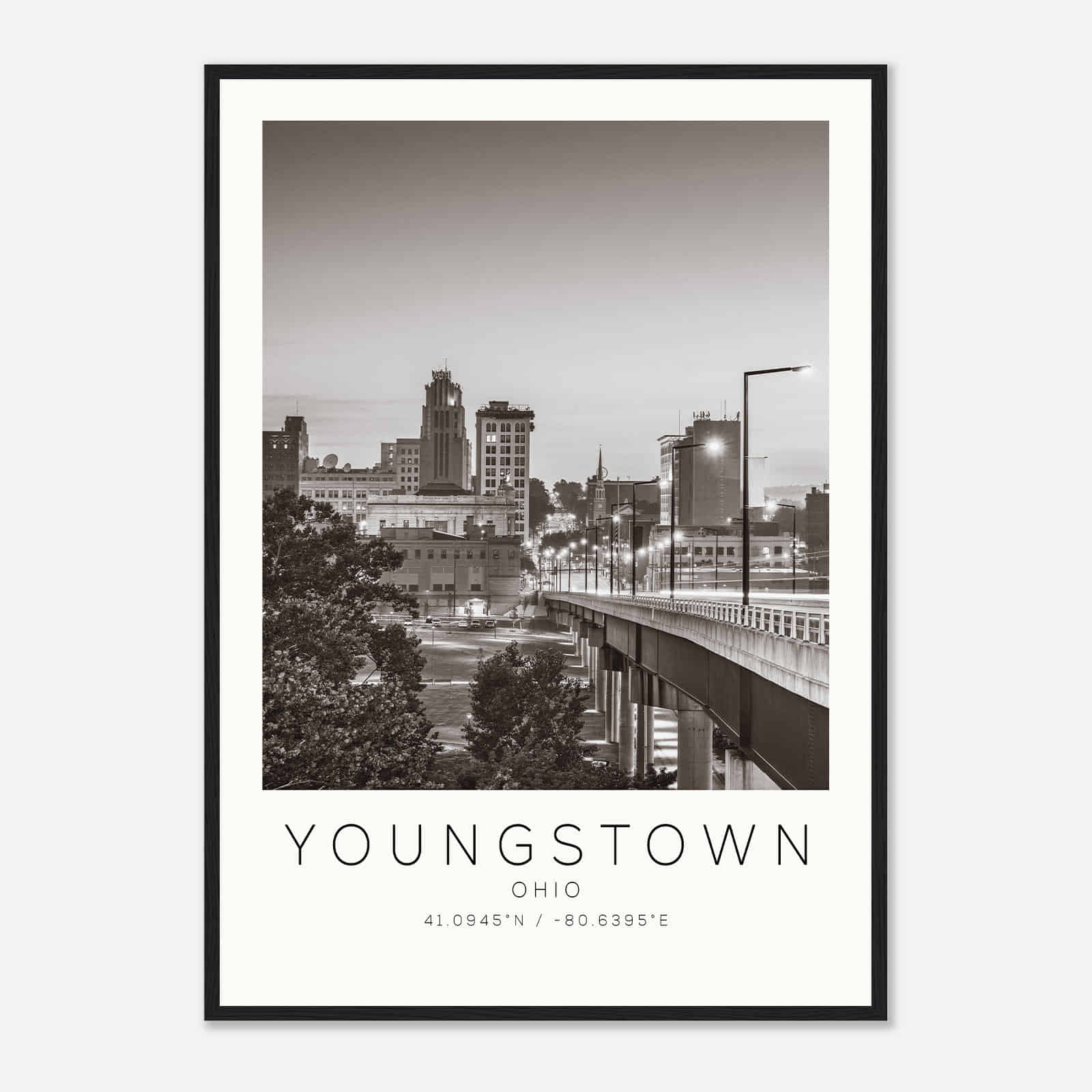 Youngstown Ohio Photo Travel Poster BW, Youngstown Travel Print, Minimalist Travel Print DS2
