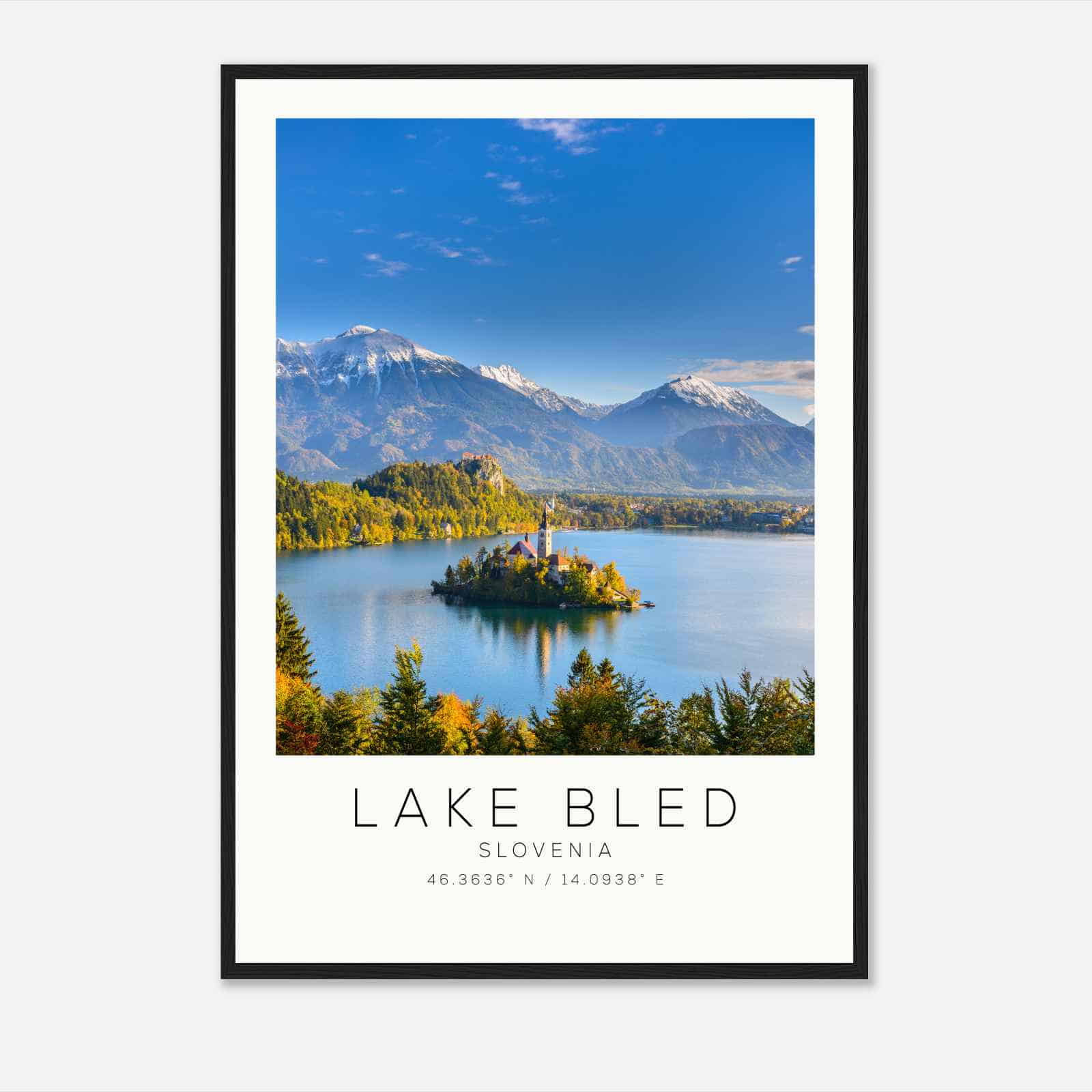 Lake Bled Slovenia Travel Photo Poster, Lake Bled Travel Print, Minimalist Travel Poster Print