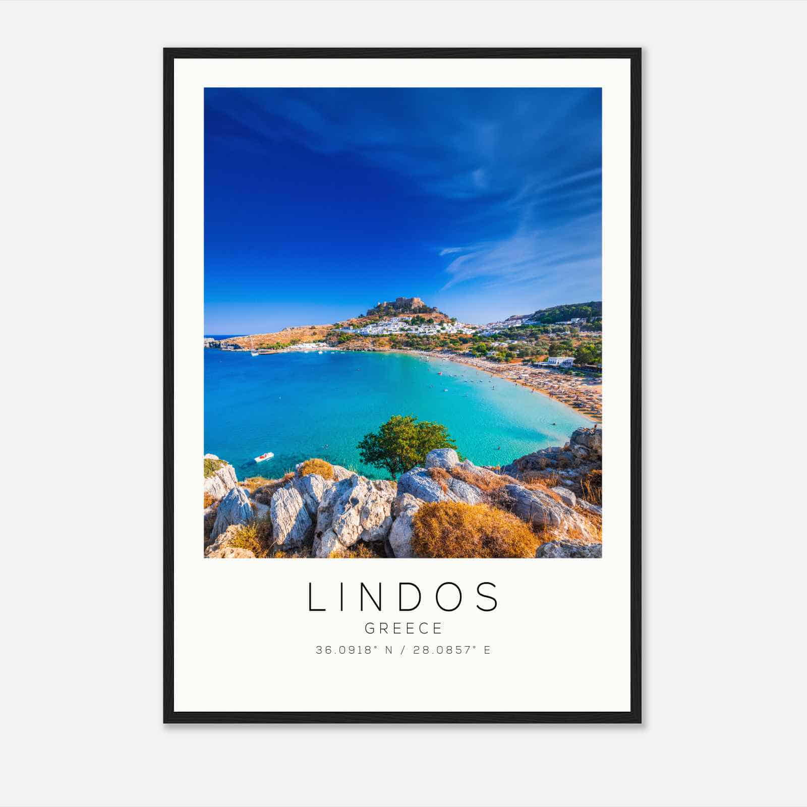 Lindos Greece Travel Photo Poster, Lindos Travel Print, Minimalist Travel Poster Print