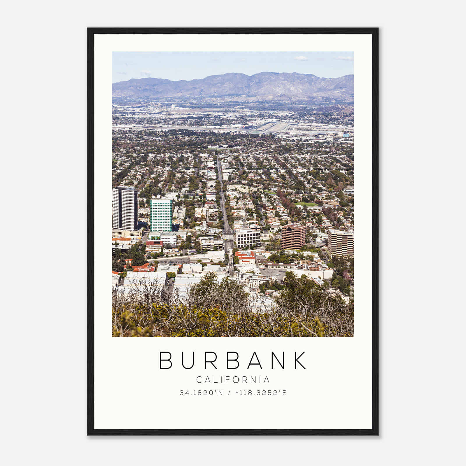 Burbank California Photo Travel Poster, Burbank Travel Print, Minimalist Travel Print