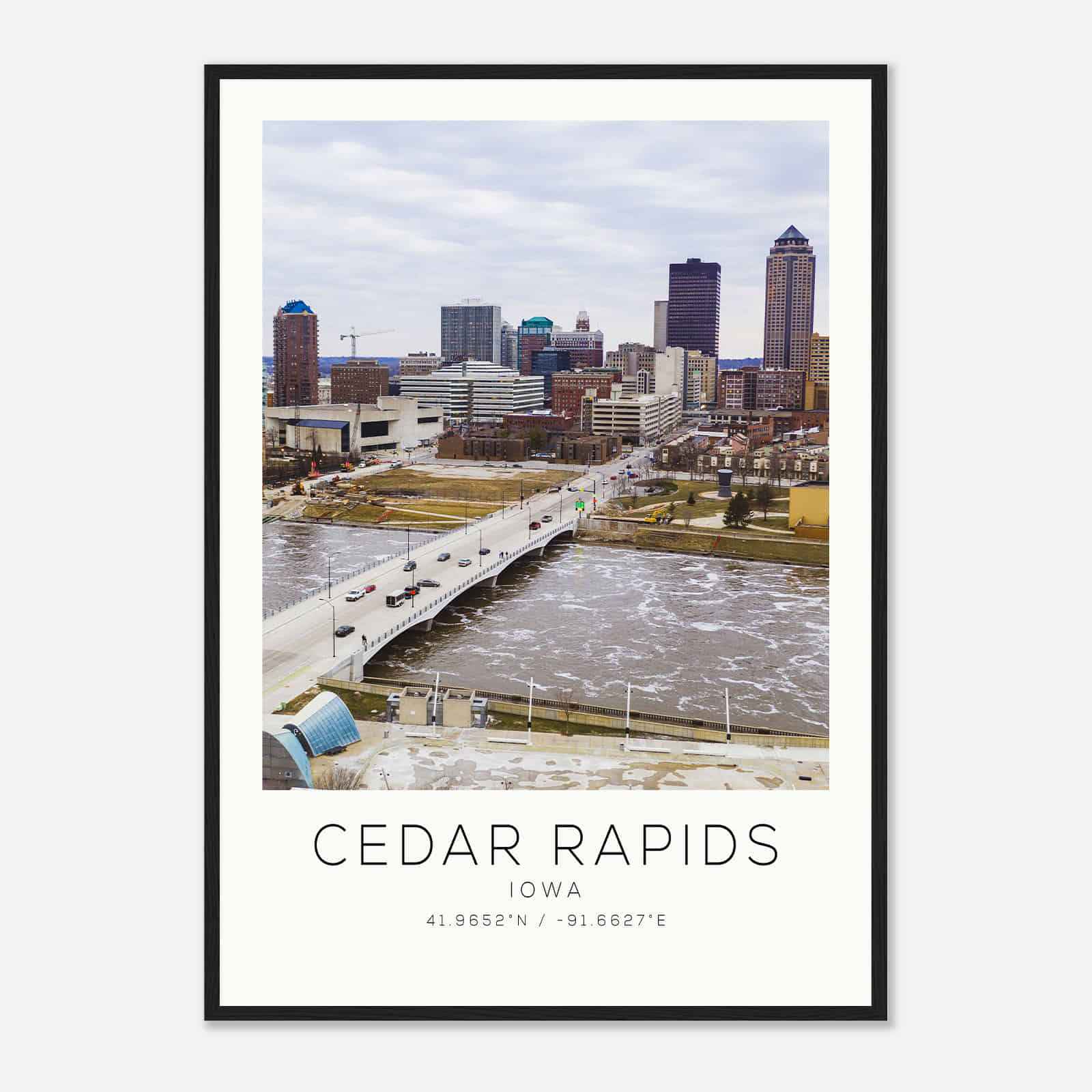 Cedar Rapids Iowa Photo Travel Poster, Cedar Rapids Travel Print, Minimalist Travel Print DS2