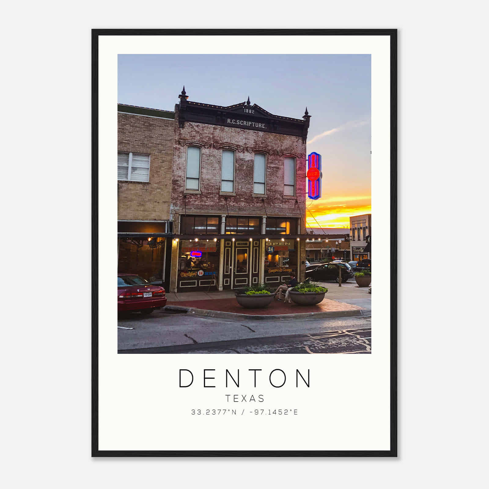 Denton Texas Photo Travel Poster, Denton Travel Print, Minimalist Travel Print DS1