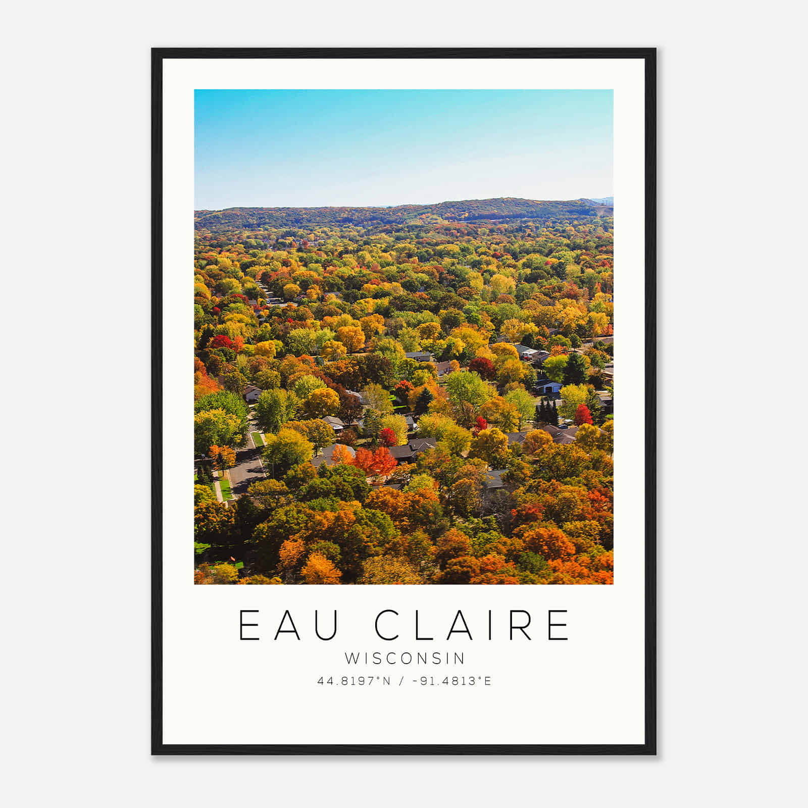 Eau Claire Wisconsin Photo Travel Poster, Eau Claire Travel Print, Minimalist Travel Print