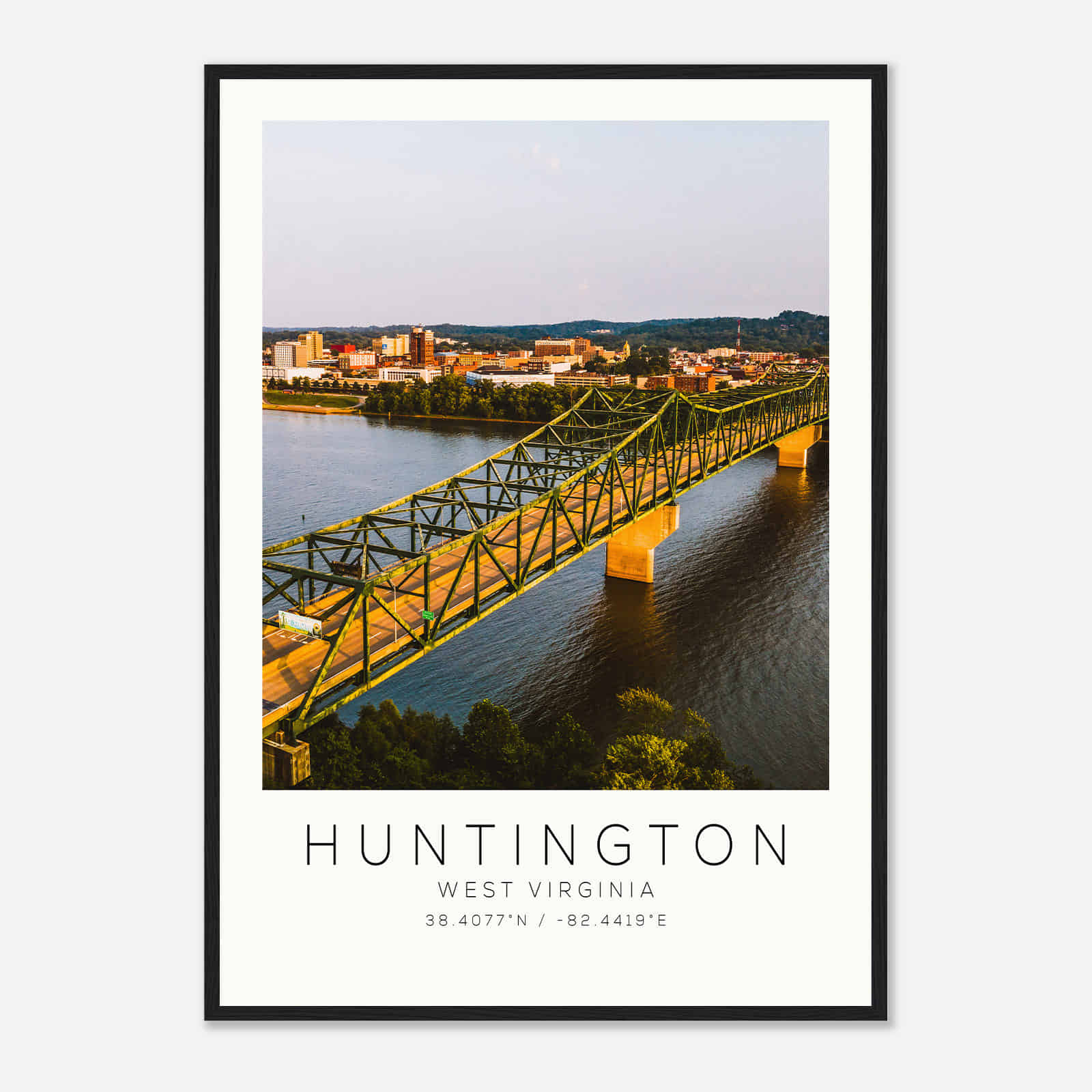 Huntington West Virginia Photo Travel Poster, Huntington Travel Print, Minimalist Travel Print