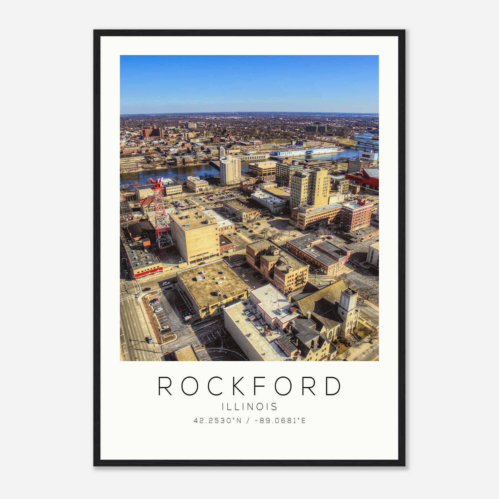 Rockford Illinois Photo Travel Poster, Rockford Travel Print, Minimalist Travel Print DS1