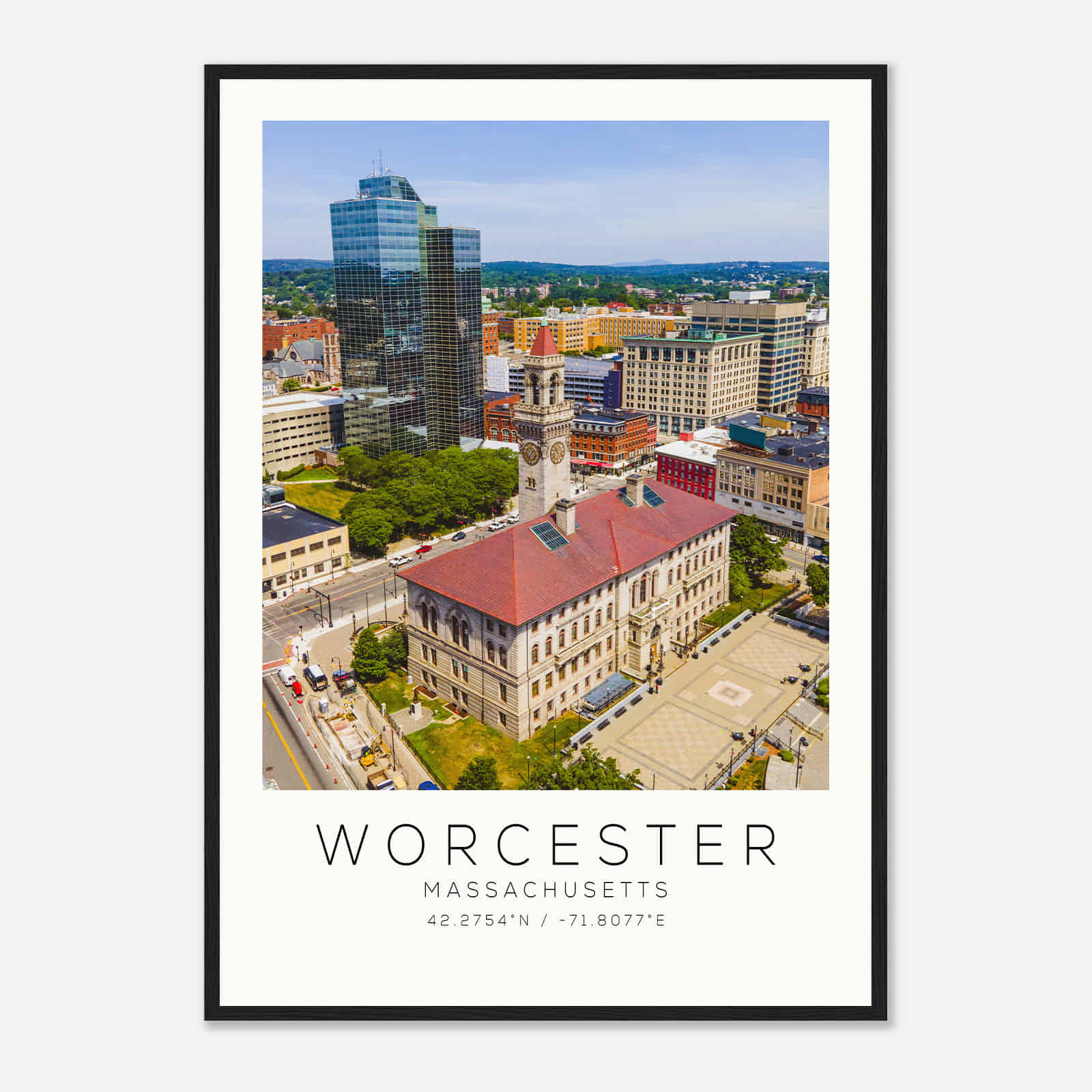 Worcester Massachusetts Photo Travel Poster, Worcester Travel Print, Minimalist Travel Print DS1