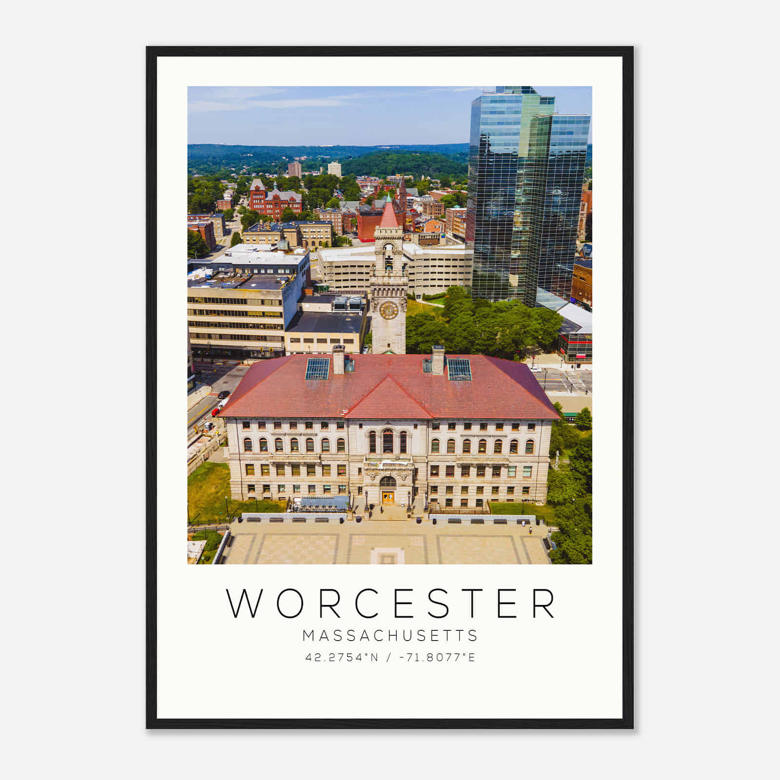 Worcester Massachusetts Photo Travel Poster, Worcester Travel Print, Minimalist Travel Print DS2