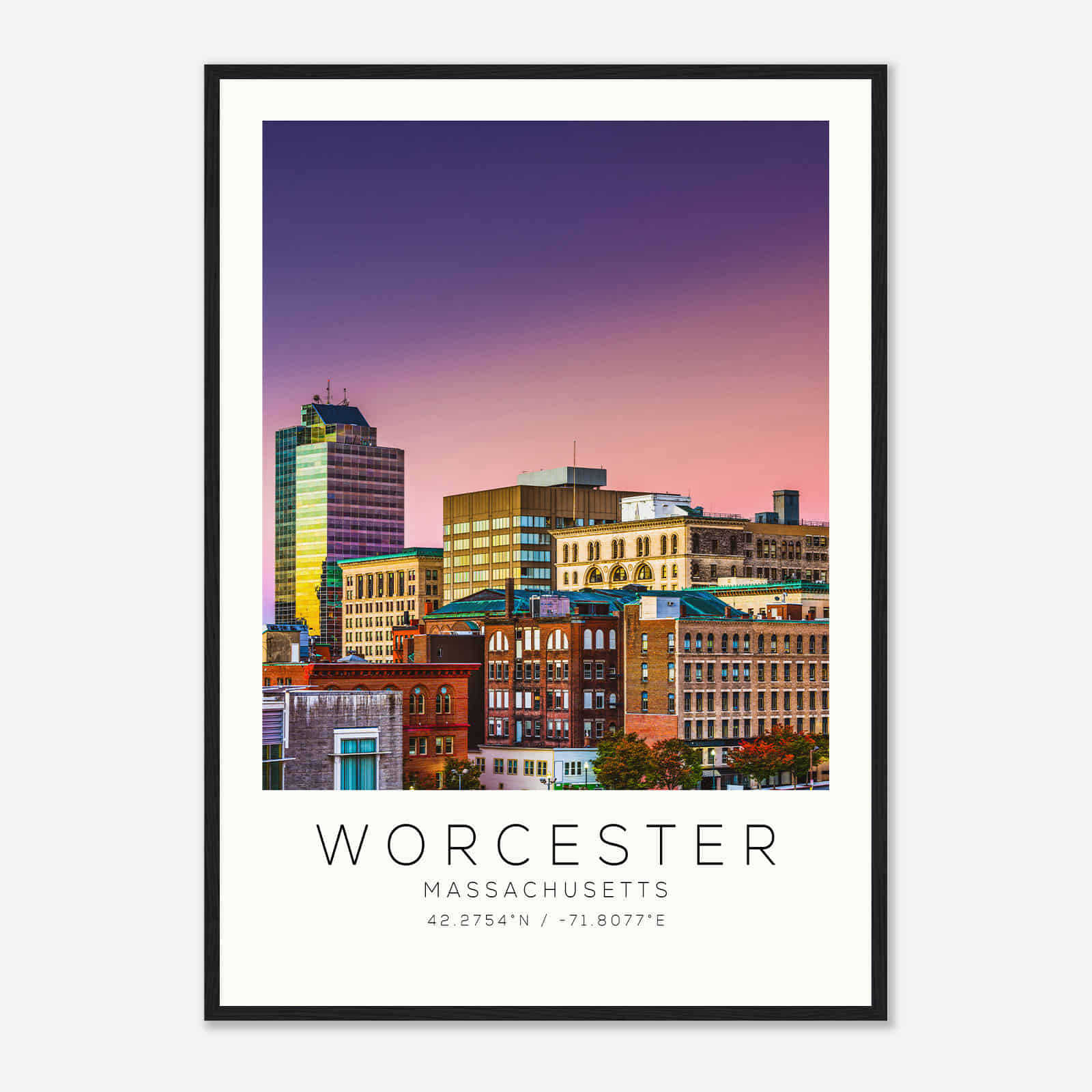 Worcester Massachusetts Photo Travel Poster, Worcester Travel Print, Minimalist Travel Print DS3