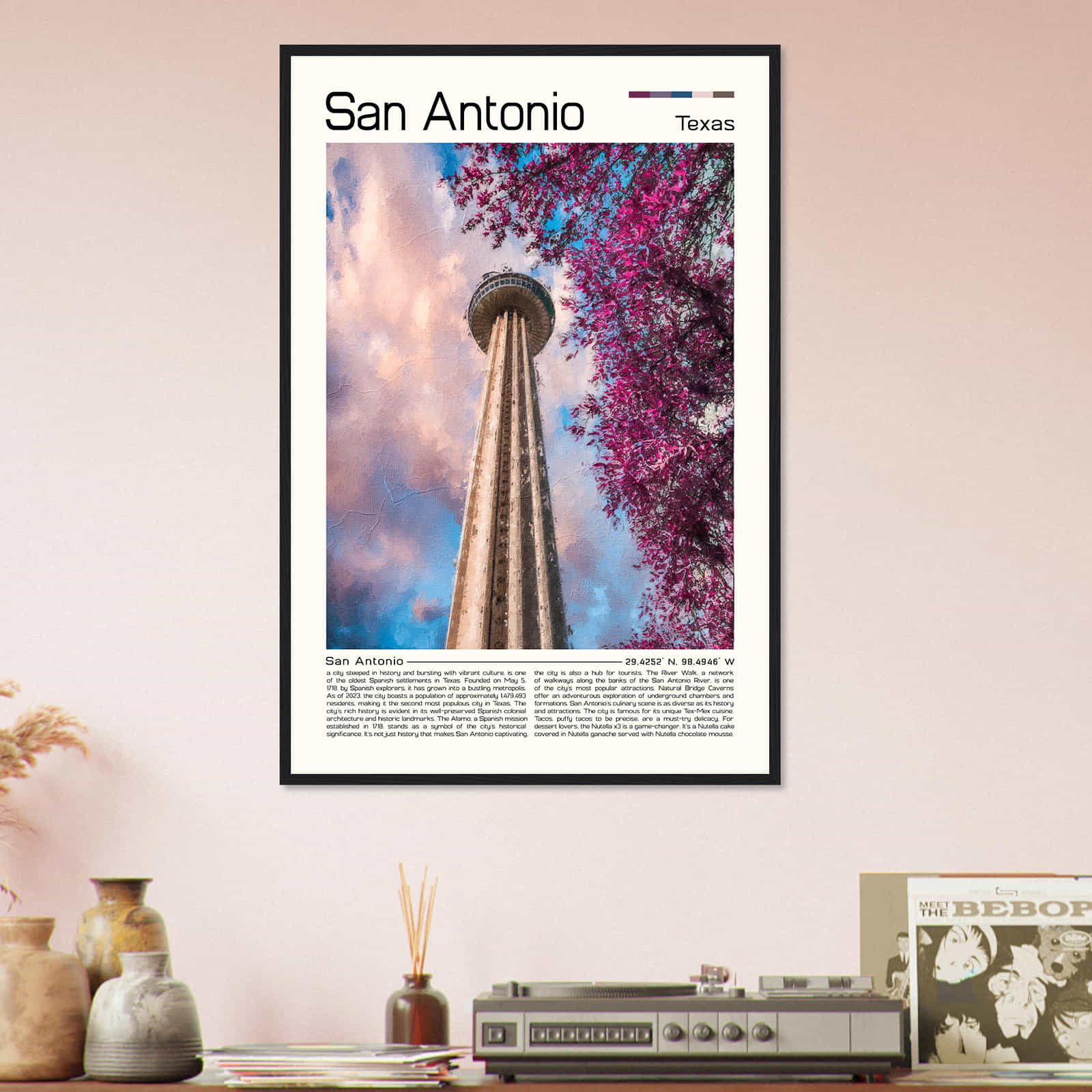 San Antonio Texas Cityscape Poster Print, San Antonio Texas Digital Oil