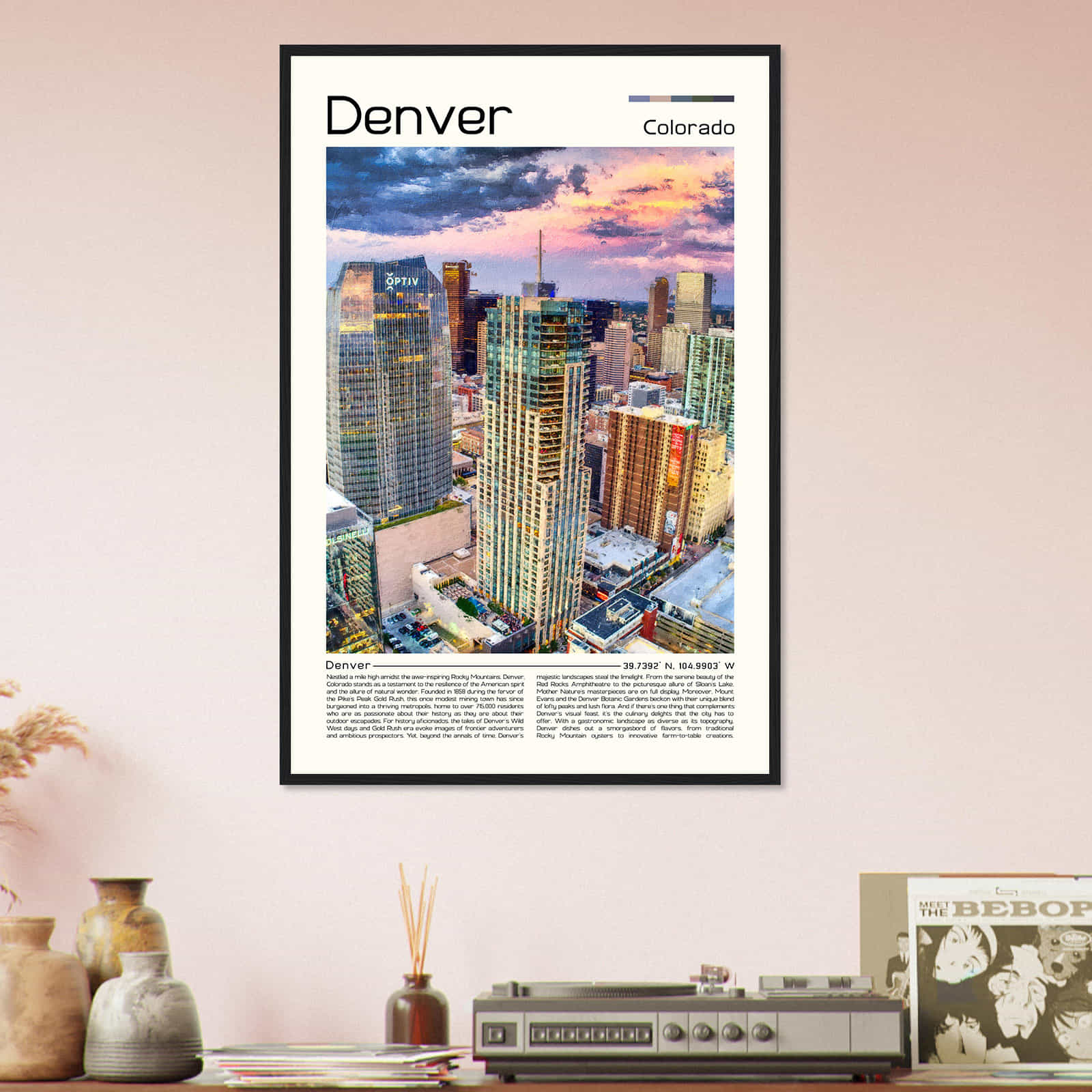 Denver Colorado Cityscape Poster Print, Denver Colorado Digital Oil Paint Poster DS-4