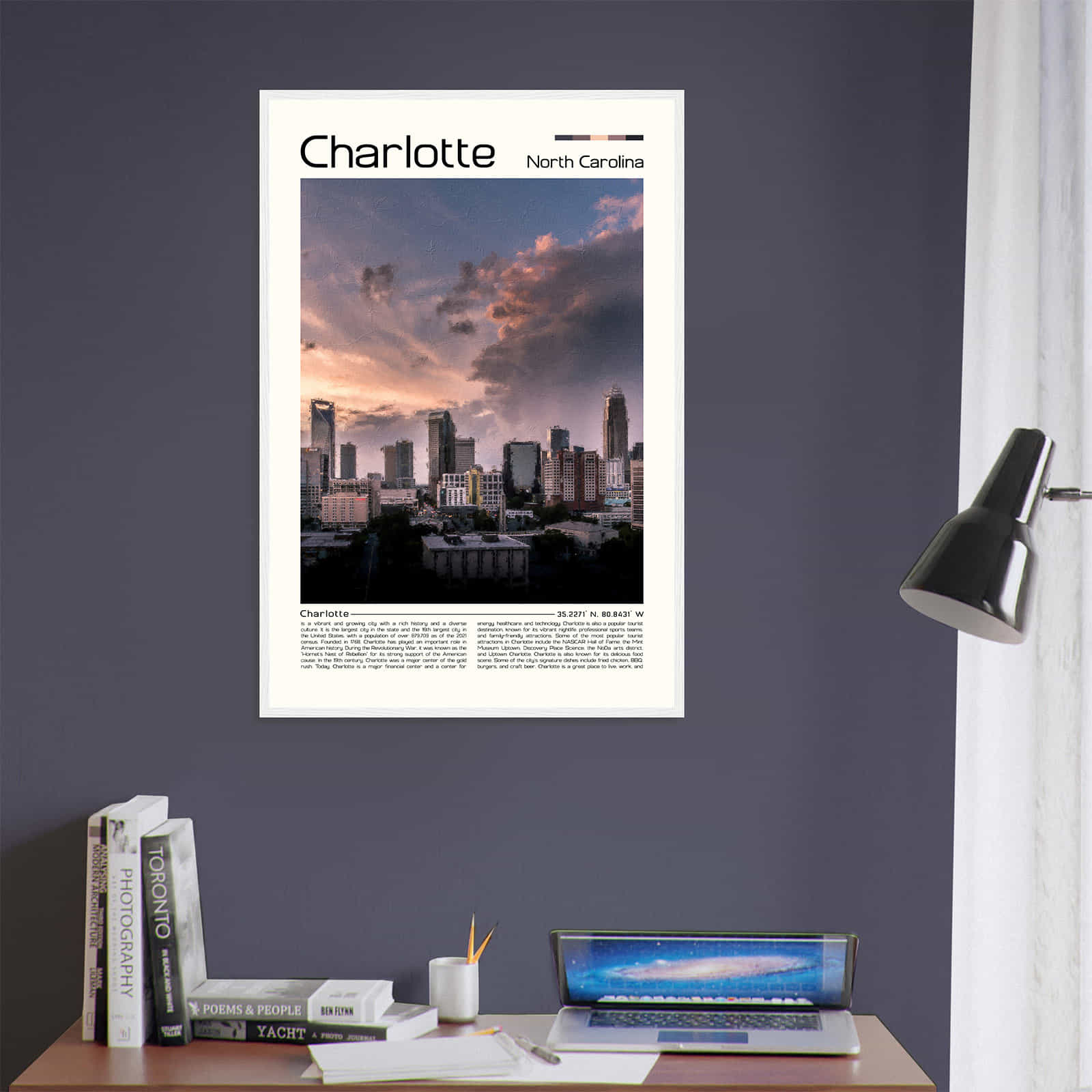 Charlotte North Carolina Cityscape Poster Print, Charlotte North Carolina Digital Oil Paint
