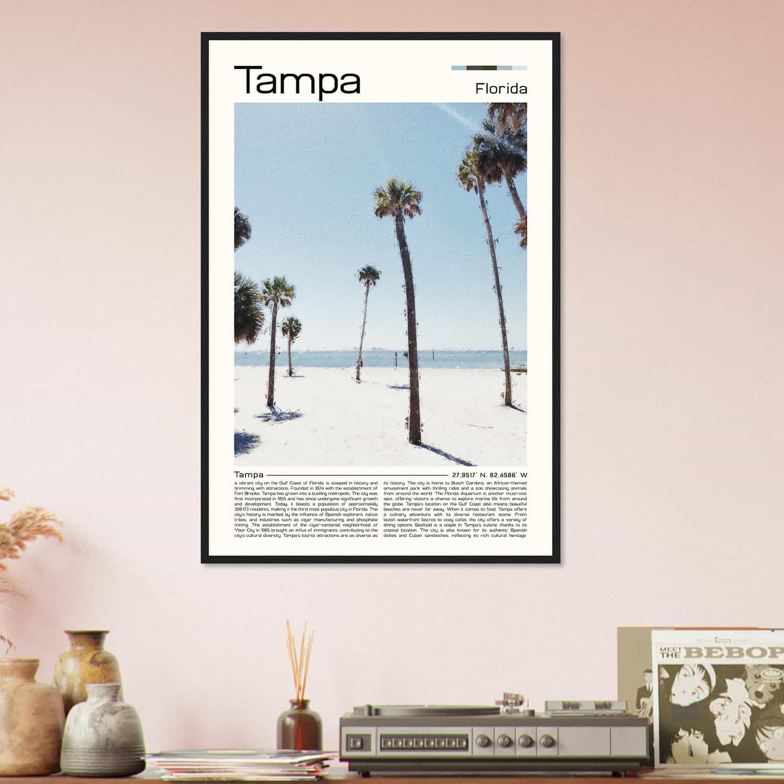 Tampa Florida Cityscape Poster Print, Tampa Florida Digital Oil Paint Poster DS-3