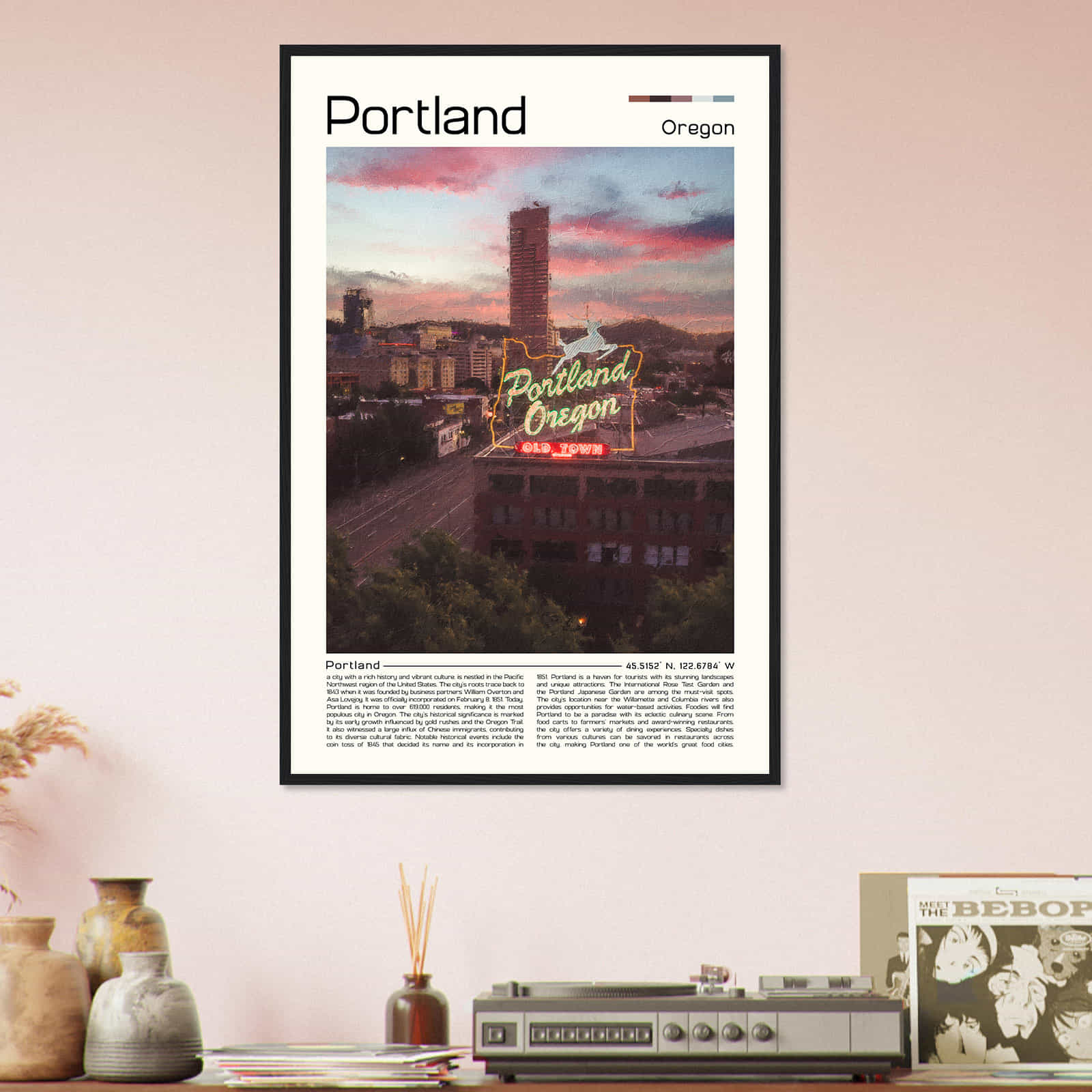 Portland Oregon Cityscape Poster Print, Portland Oregon Digital Oil Paint Poster DS-1