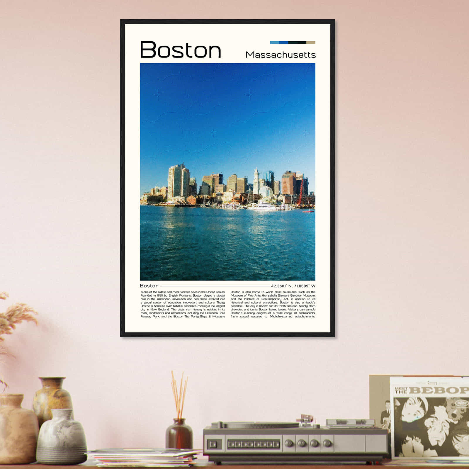 Boston Massachusetts Cityscape Poster Print, Boston Massachusetts Digital Oil Paint Poster DS-2