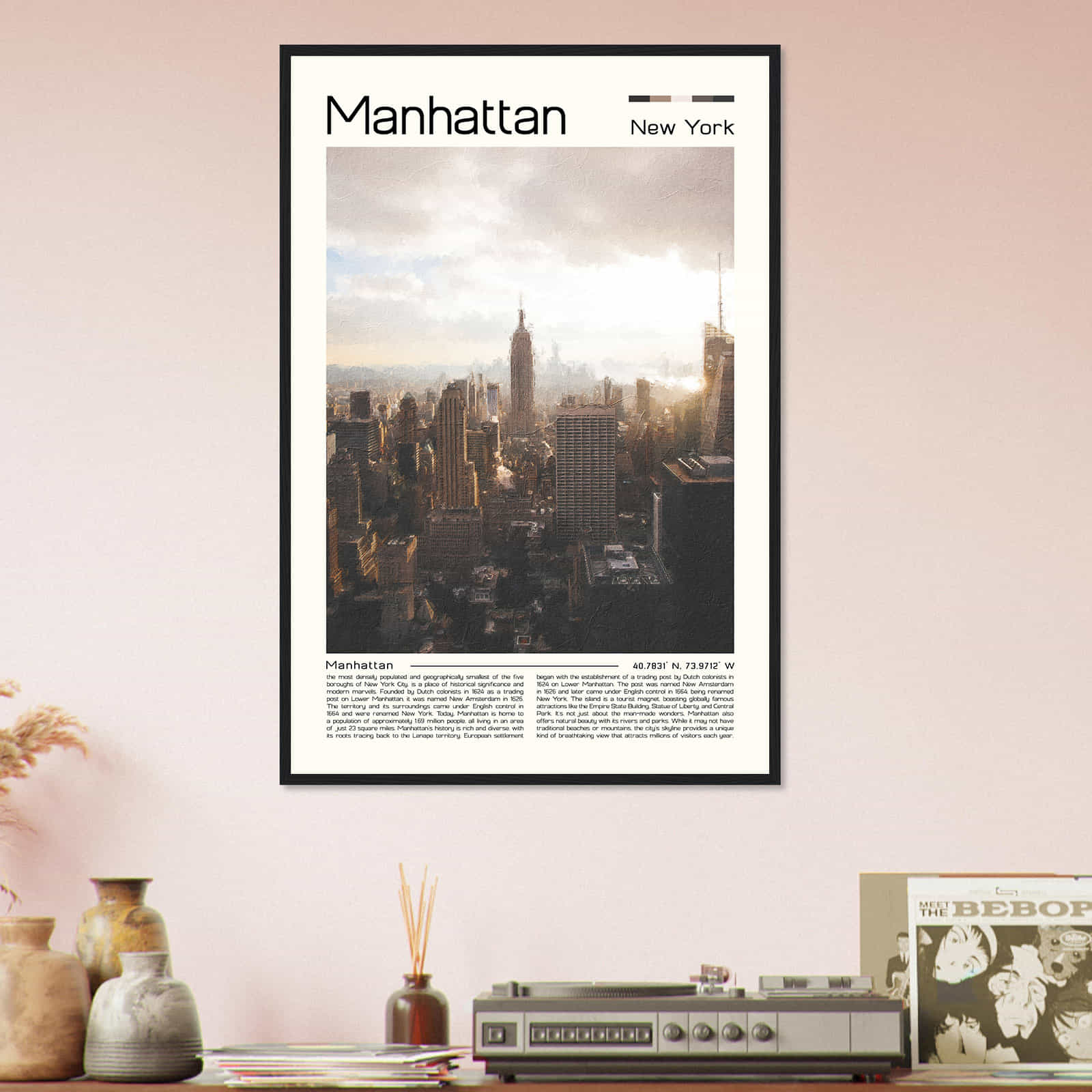 Manhattan New York Cityscape Poster Print, Manhattan New York Digital Oil Paint Poster DS-6