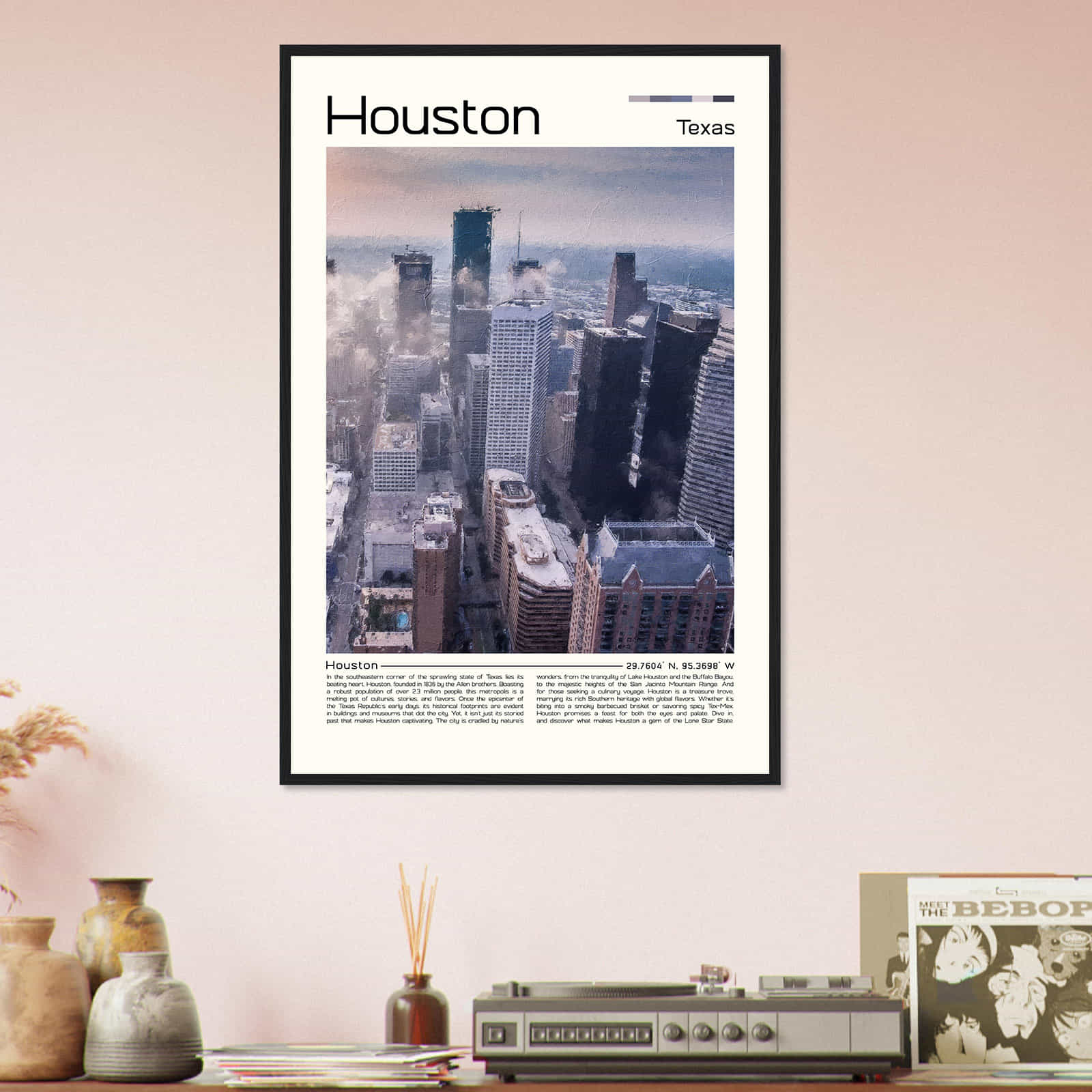 Houston Texas Cityscape Poster Print, Houston Texas Digital Oil Paint Poster DS-2