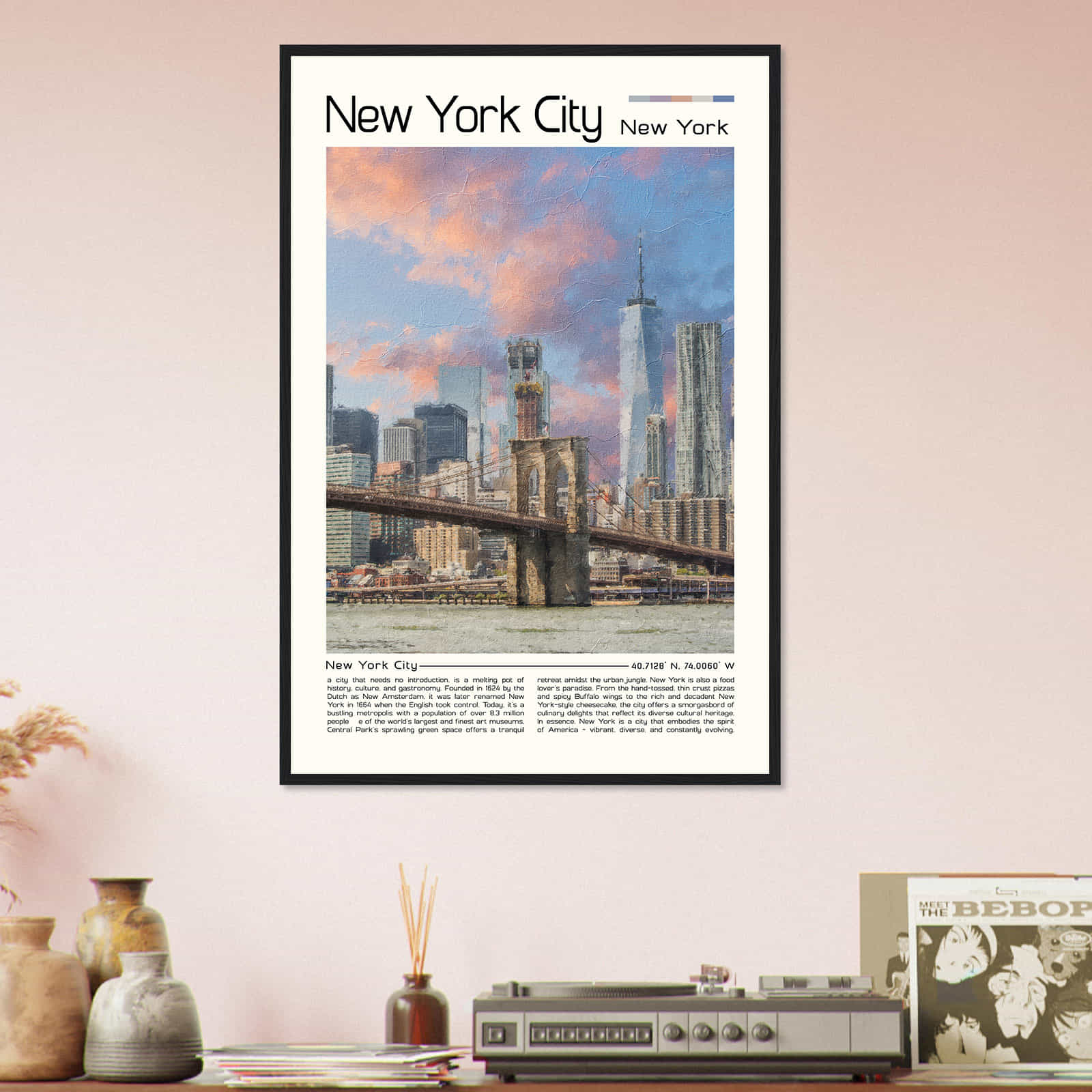 New York City New York Cityscape Poster Print, New York City New York Digital Oil Paint Poster DS-1
