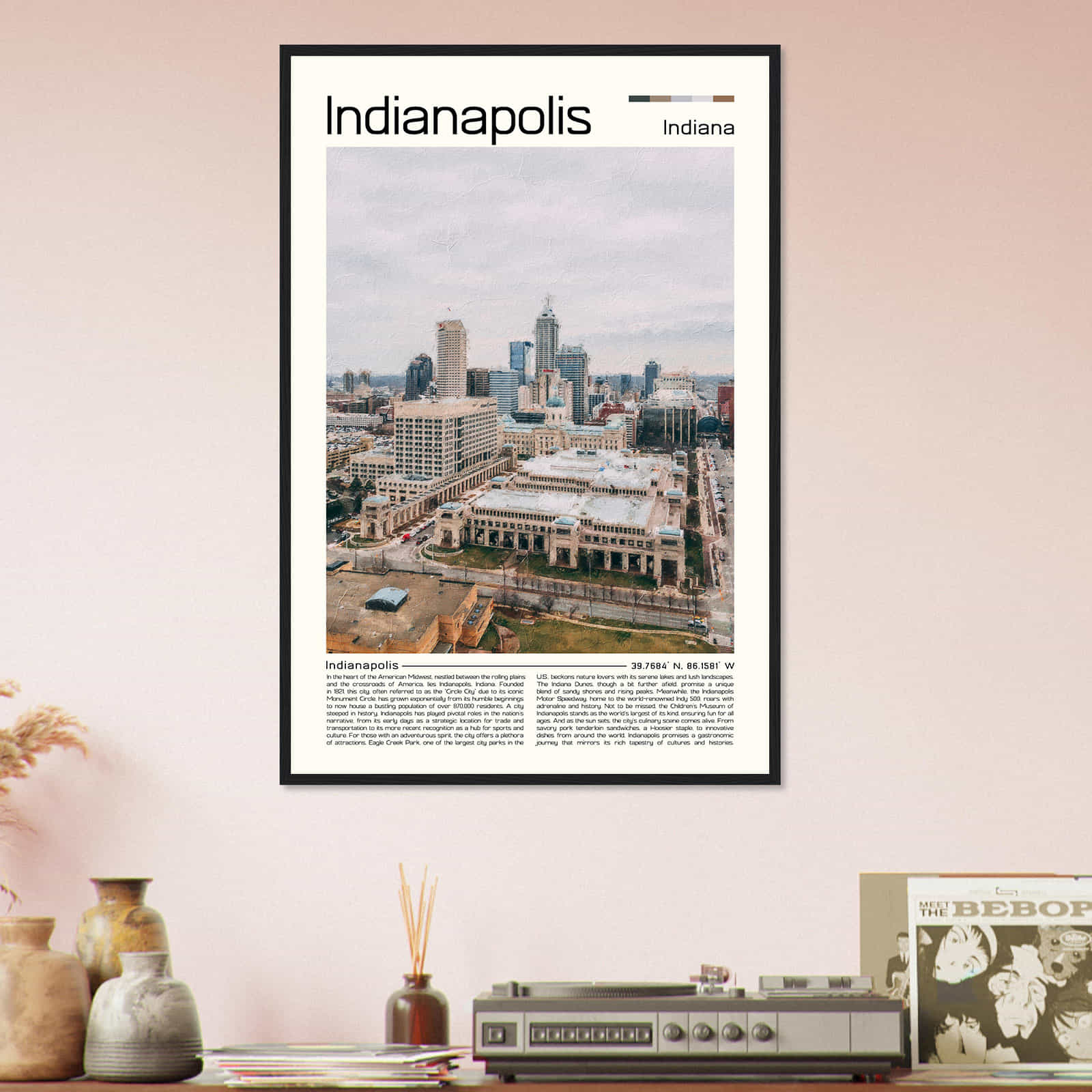 Indianapolis Indiana Cityscape Poster Print, Indianapolis Indiana Digital Oil Paint Poster DS-1