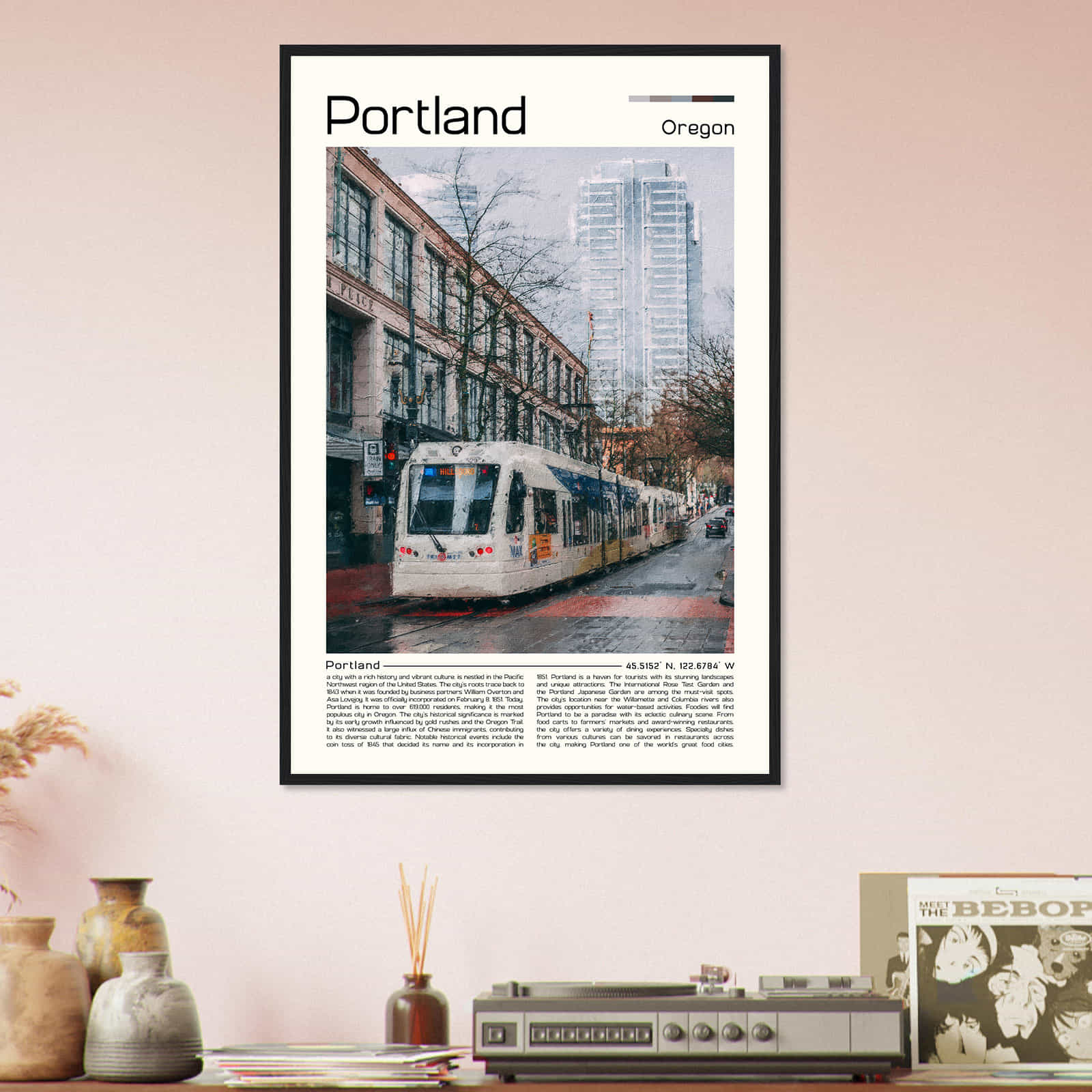 Portland Oregon Cityscape Poster Print, Portland Oregon Digital Oil