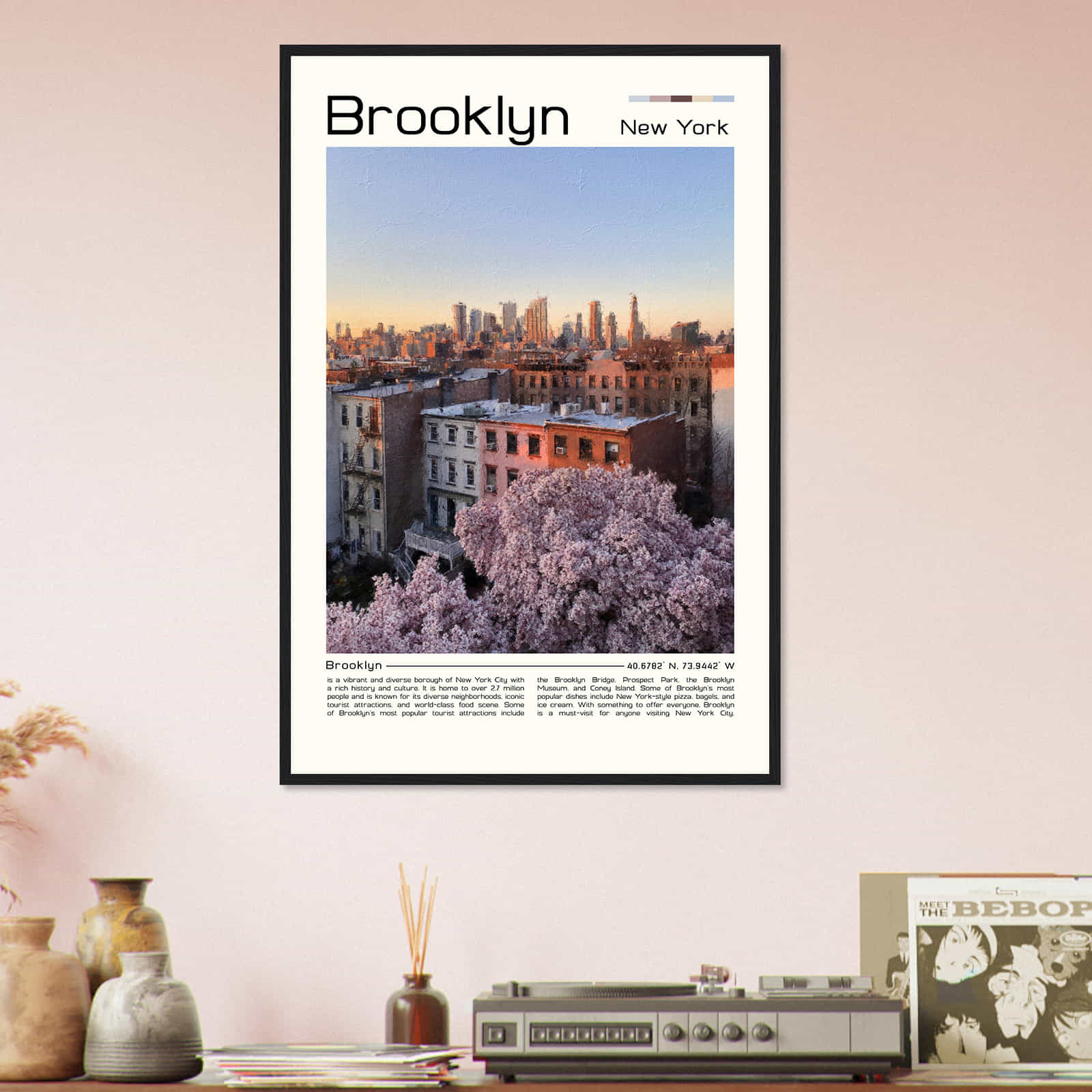 Brooklyn New York Cityscape Poster Print, Brooklyn New York Digital Oil Paint Poster DS-3