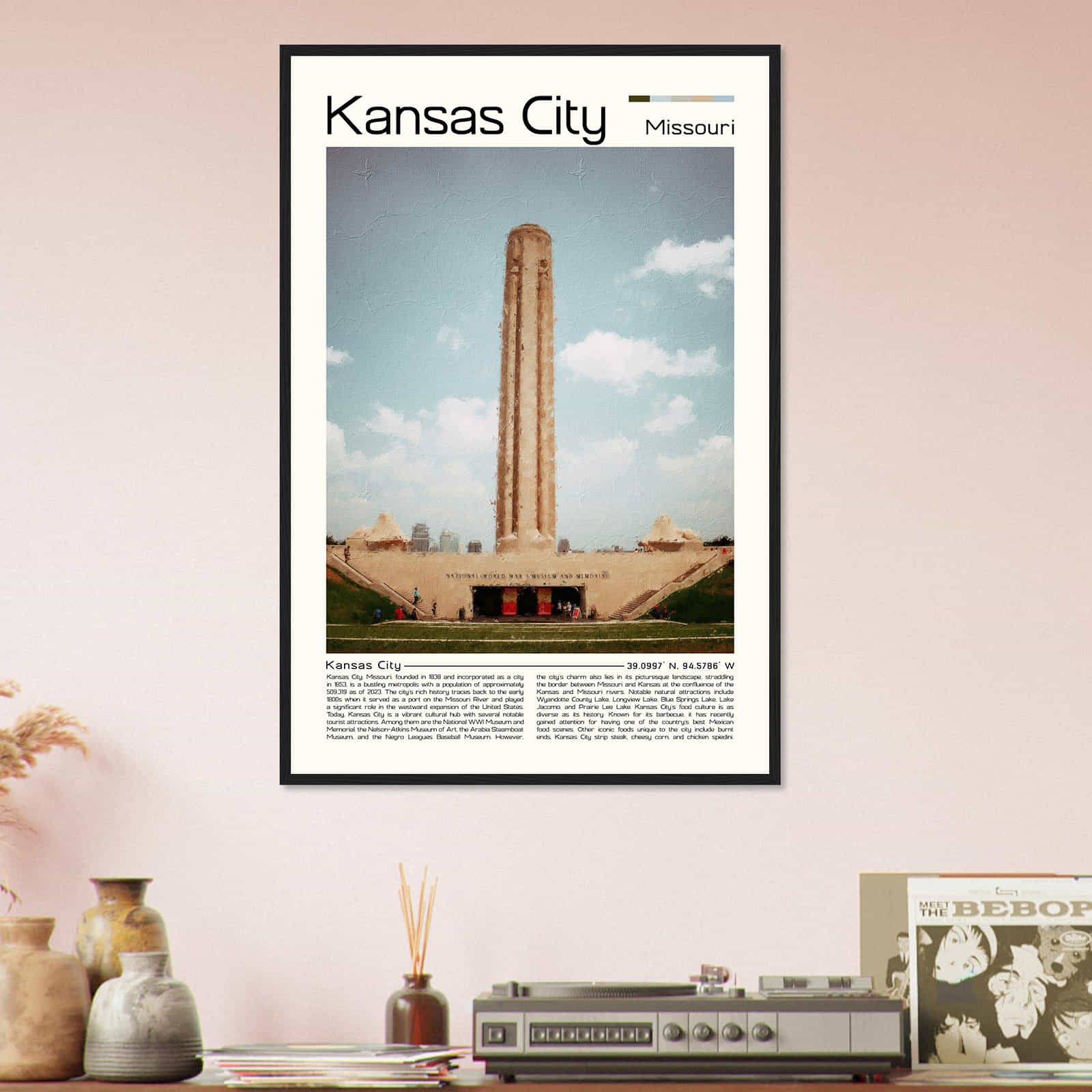 Kansas City Missouri Cityscape Poster Print, Kansas City Missouri Digital Oil Paint Poster DS-1