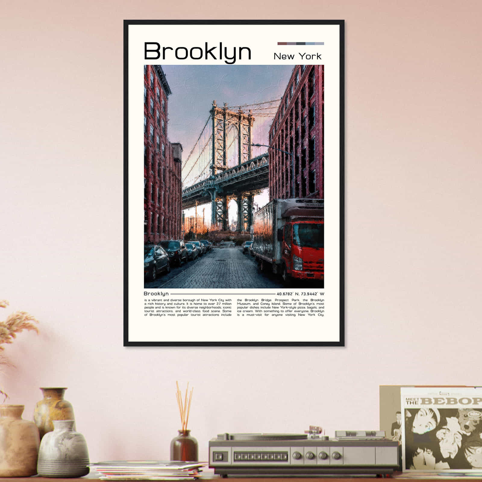 Brooklyn New York Cityscape Poster Print, Brooklyn New York Digital Oil Paint Poster DS-2