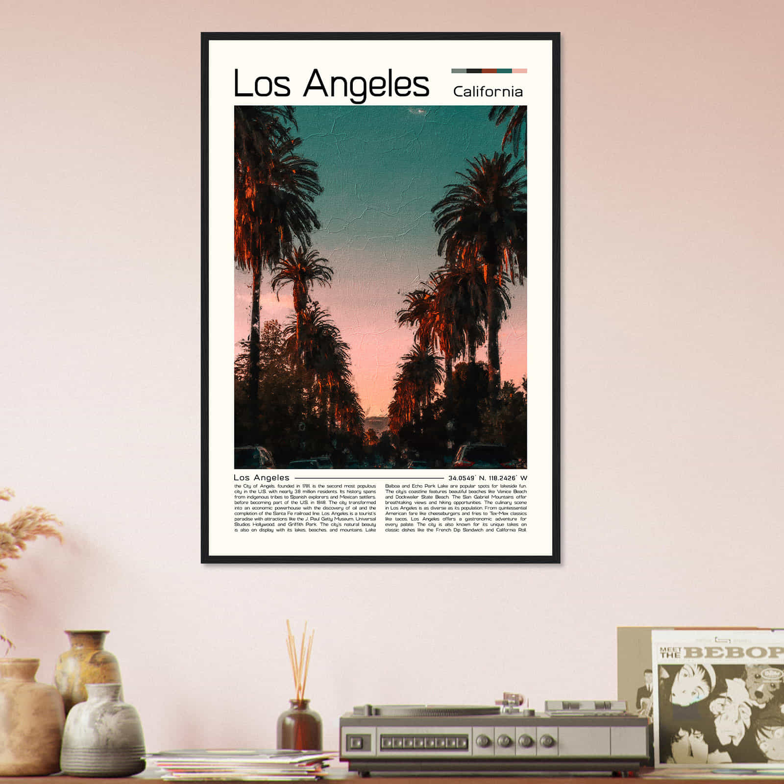 Los Angeles California Cityscape Poster Print, Los Angeles California Digital Oil Paint Poster