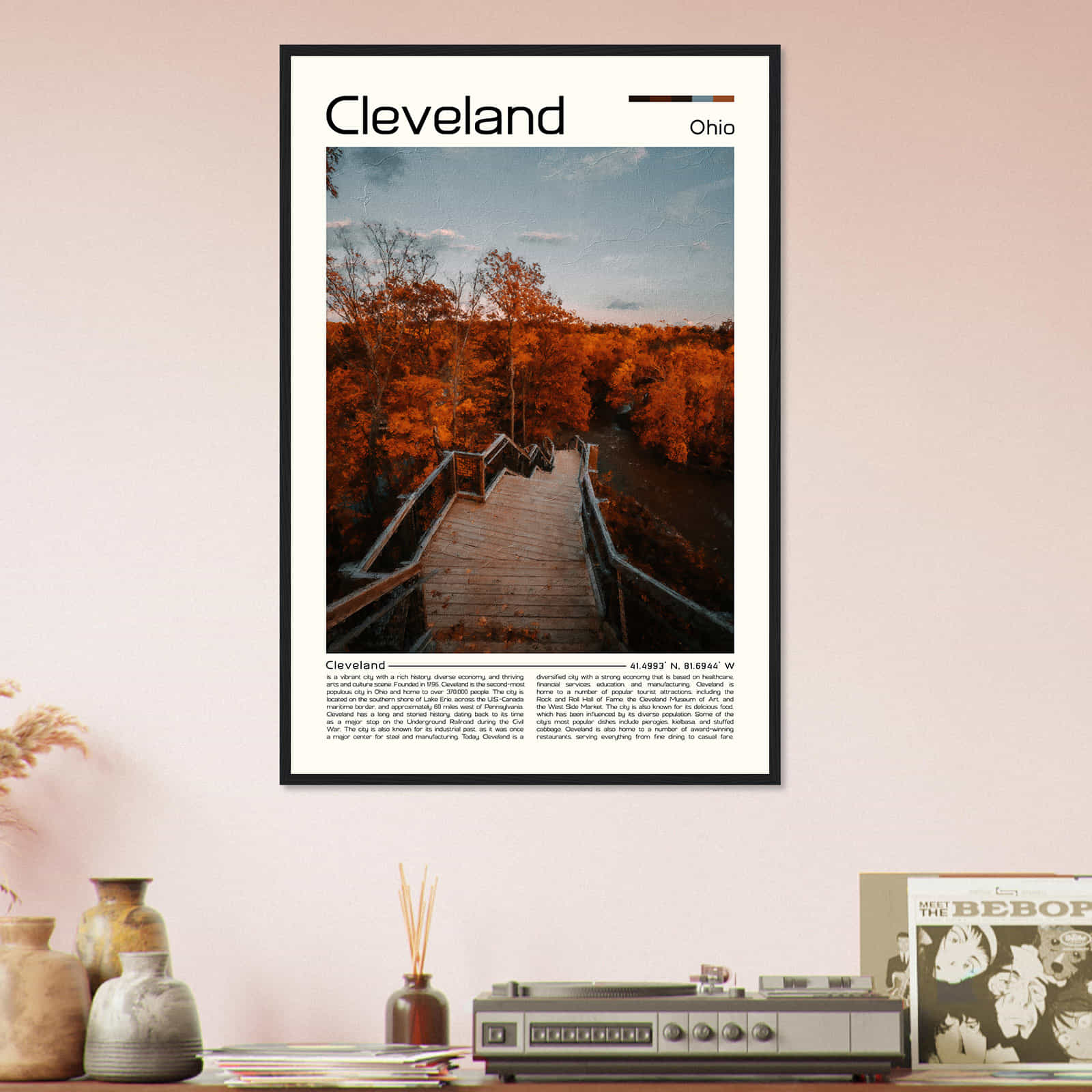 Cleveland Ohio Cityscape Poster Print, Cleveland Ohio Digital Oil Paint Poster DS-2