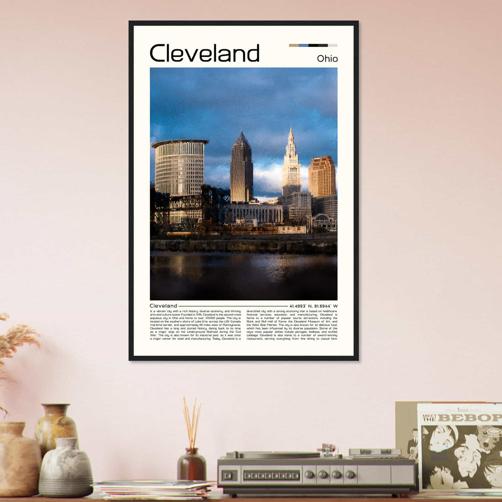 Cleveland Ohio Cityscape Poster Print, Cleveland Ohio Digital Oil Paint Poster DS-3