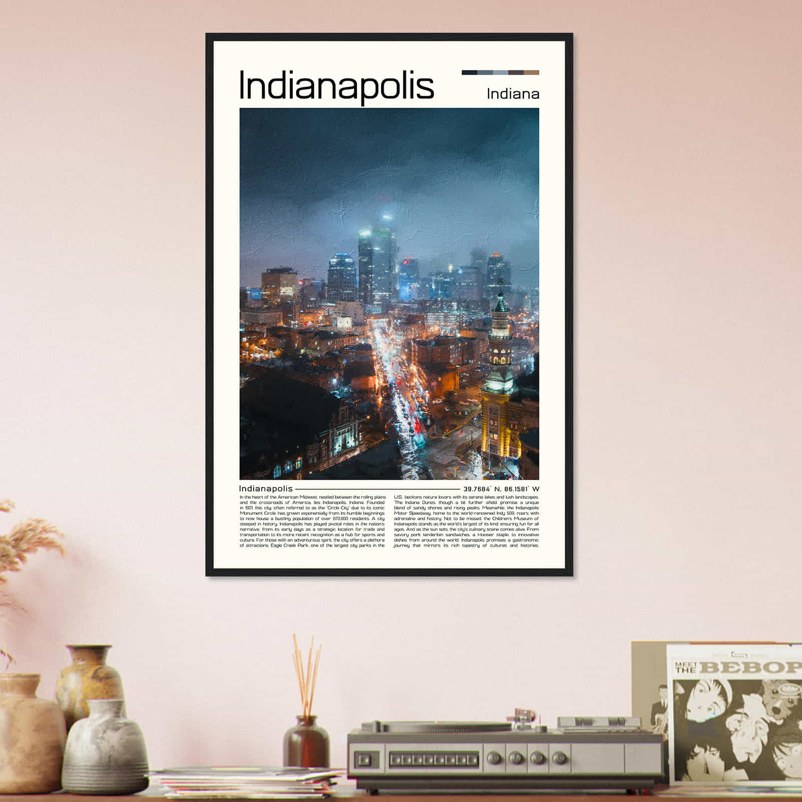 Indianapolis Indiana Cityscape Poster Print, Indianapolis Indiana Digital Oil Paint Poster DS-5