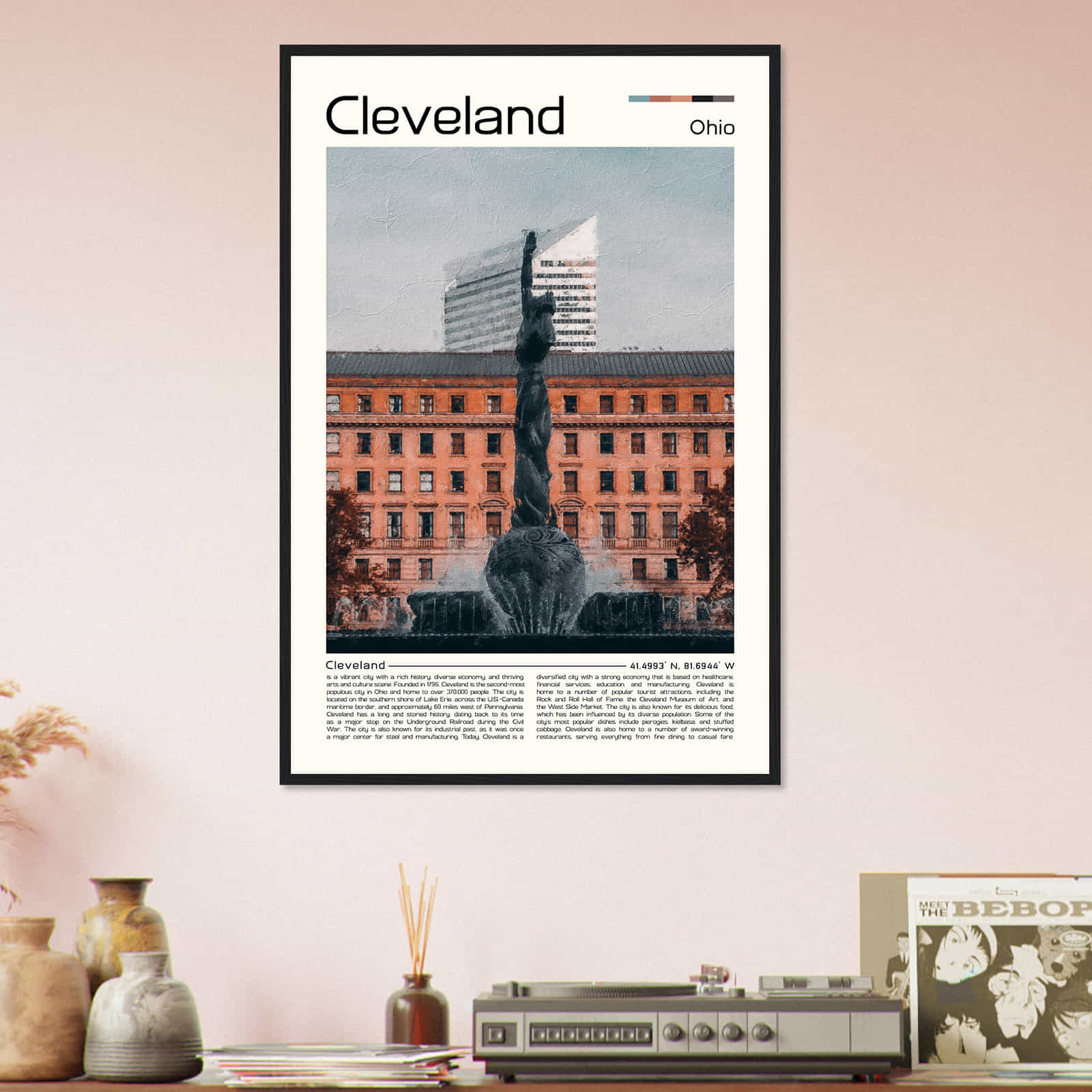 Cleveland Ohio Cityscape Poster Print, Cleveland Ohio Digital Oil Paint Poster DS-1