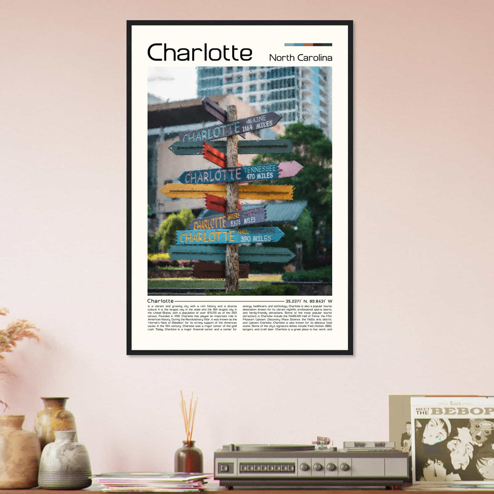 Charlotte North Carolina Cityscape Poster Print, Charlotte North Carolina Digital Oil Paint Poster DS-3