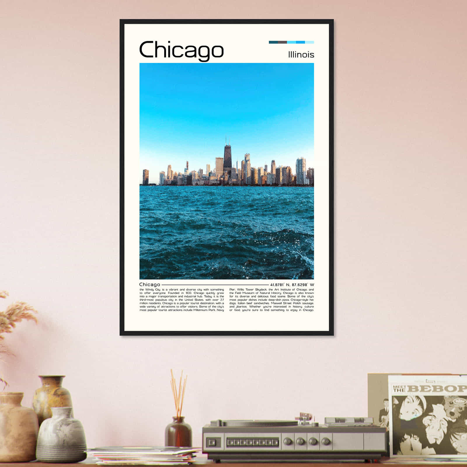 Chicago Illinois Cityscape Poster Print, Chicago Illinois Digital Oil Paint Poster DS-3