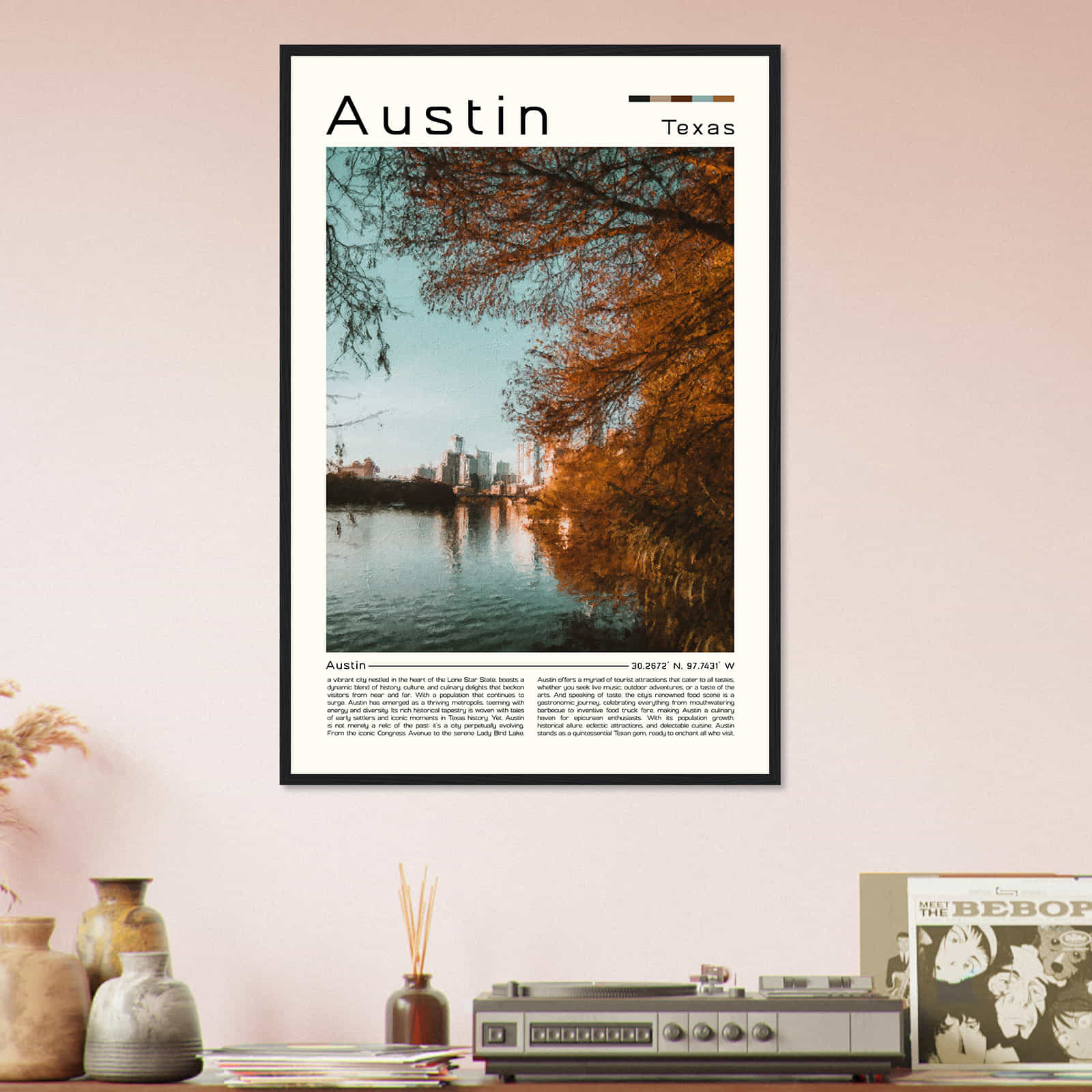 Austin Texas Cityscape Poster Print, Austin Texas Digital Oil Paint Poster DS-6
