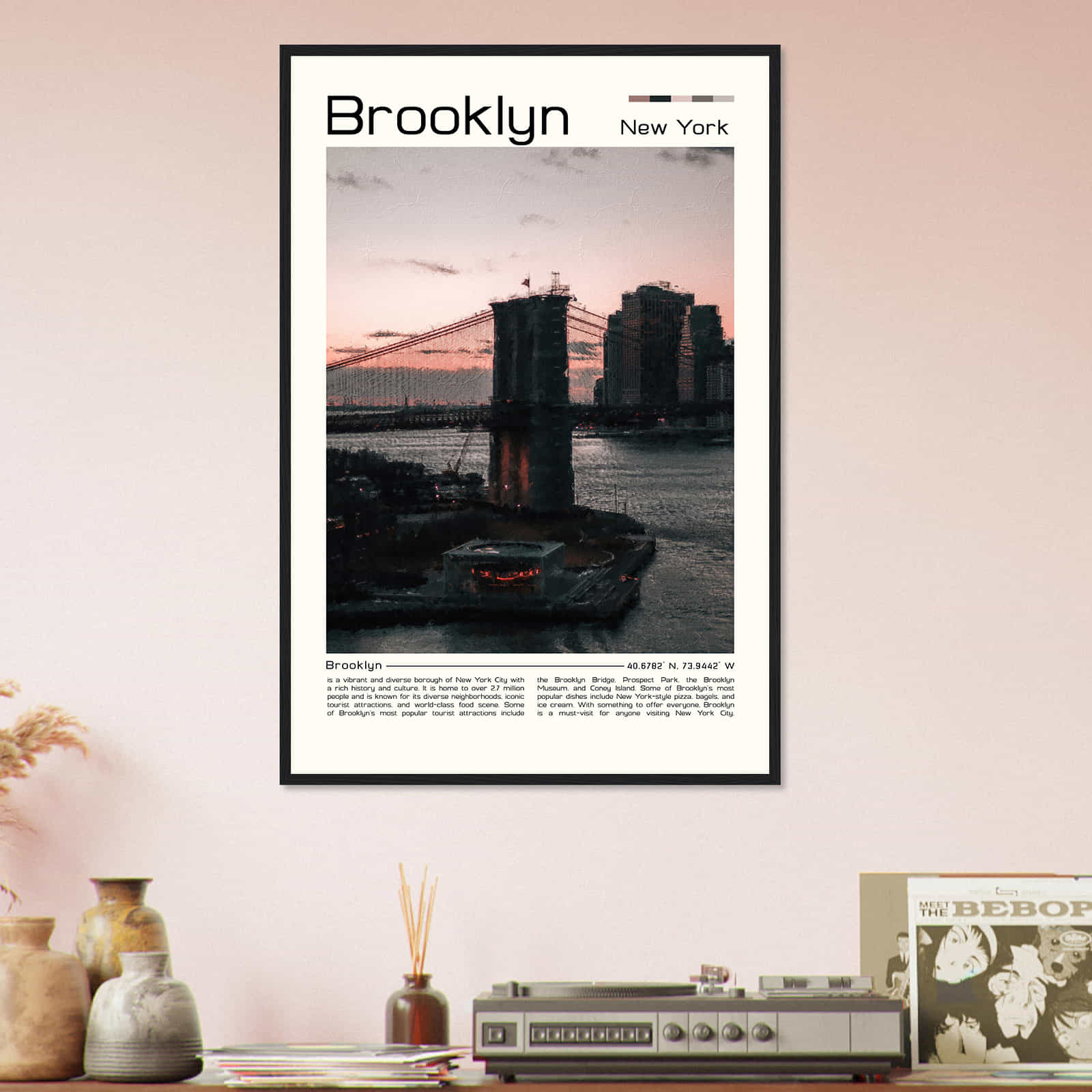 Brooklyn New York Cityscape Poster Print, Brooklyn New York Digital Oil Paint Poster DS-1