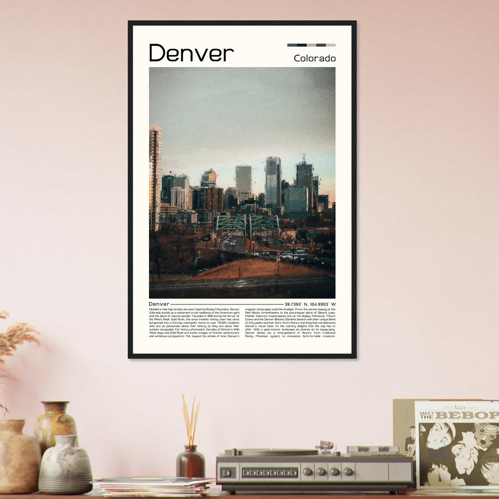 Denver Colorado Cityscape Poster Print, Denver Colorado Digital Oil Paint Poster DS-2