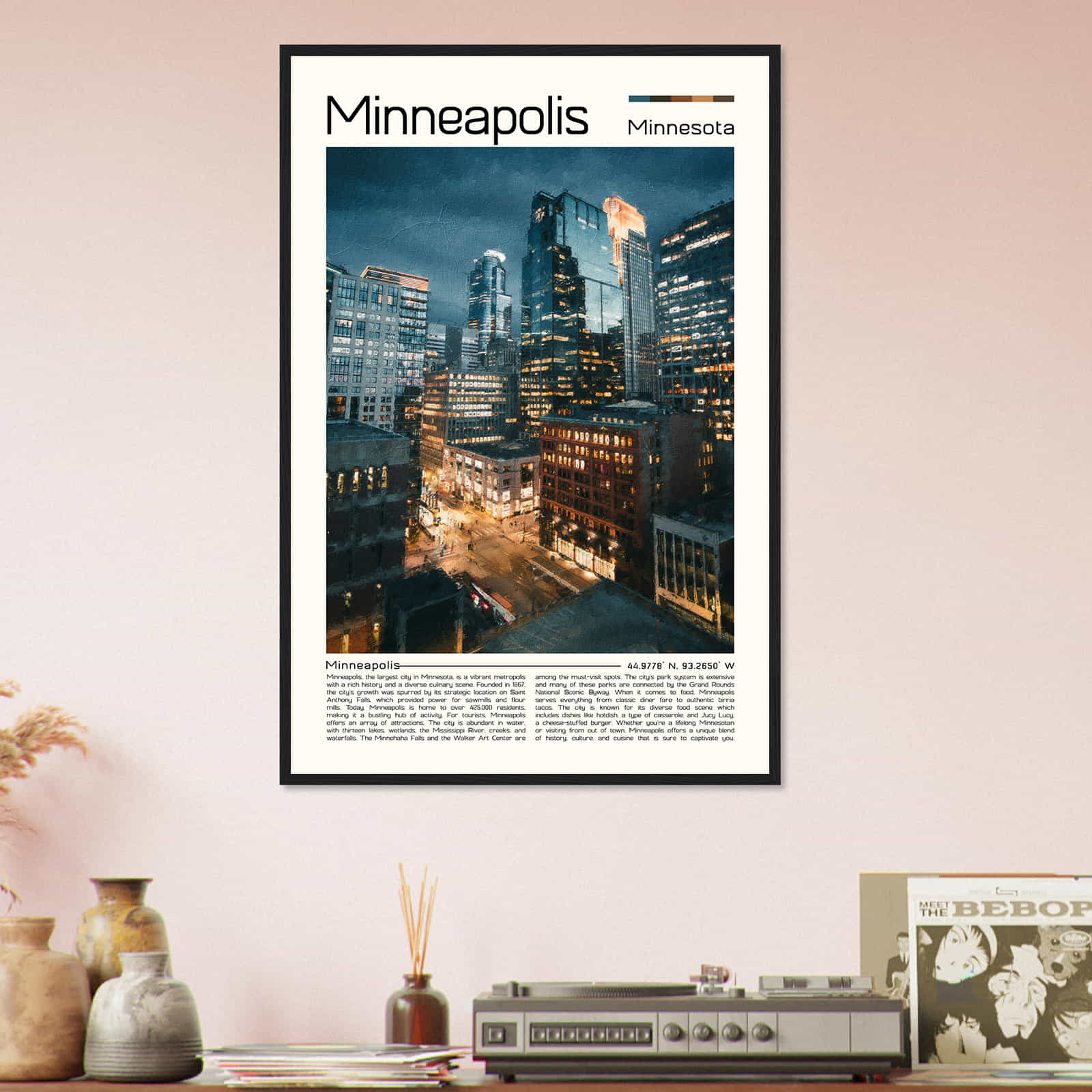 Minneapolis Minnesota Cityscape Poster Print, Minneapolis Minnesota Digital Oil Paint Poster DS-2