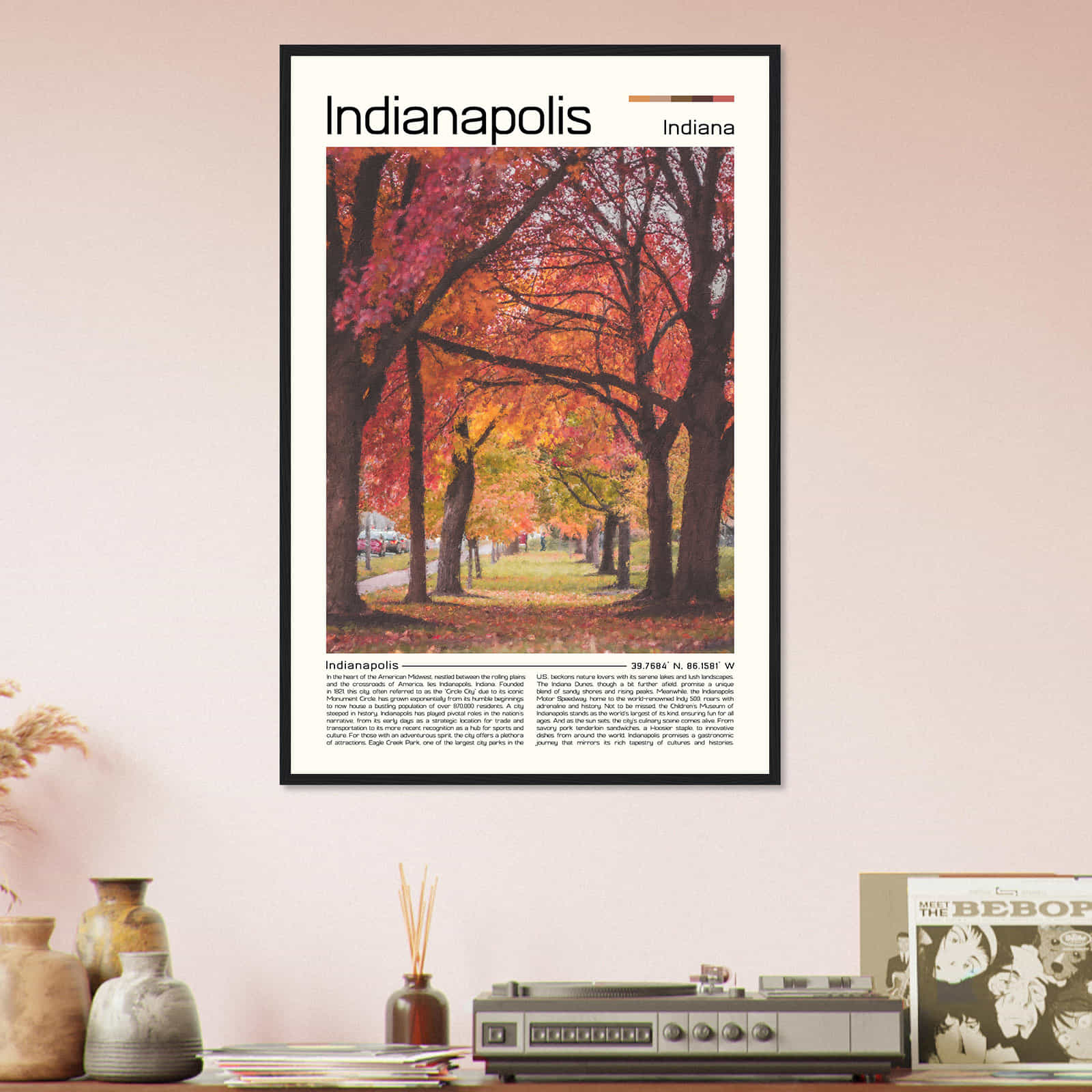 Indianapolis Indiana Cityscape Poster Print, Indianapolis Indiana Digital Oil Paint Poster DS-4