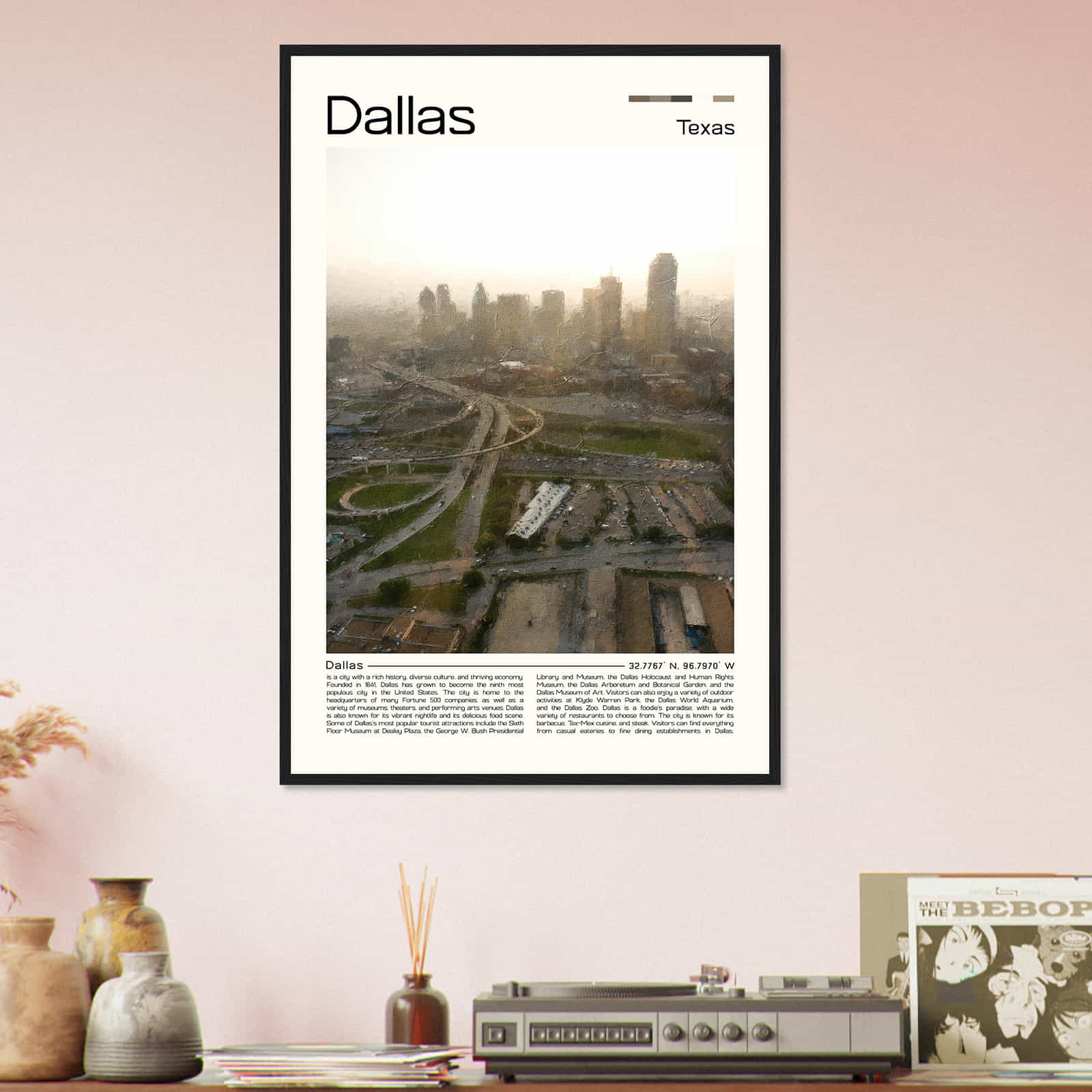 Dallas Texas Cityscape Poster Print, Dallas Texas Digital Oil Paint Poster DS-3