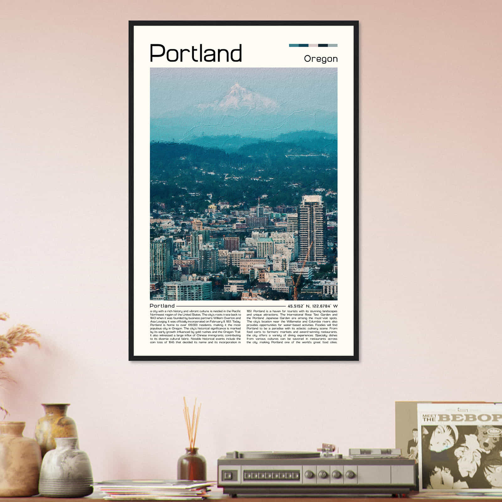 Portland Oregon Cityscape Poster Print, Portland Oregon Digital Oil Paint Poster DS-2