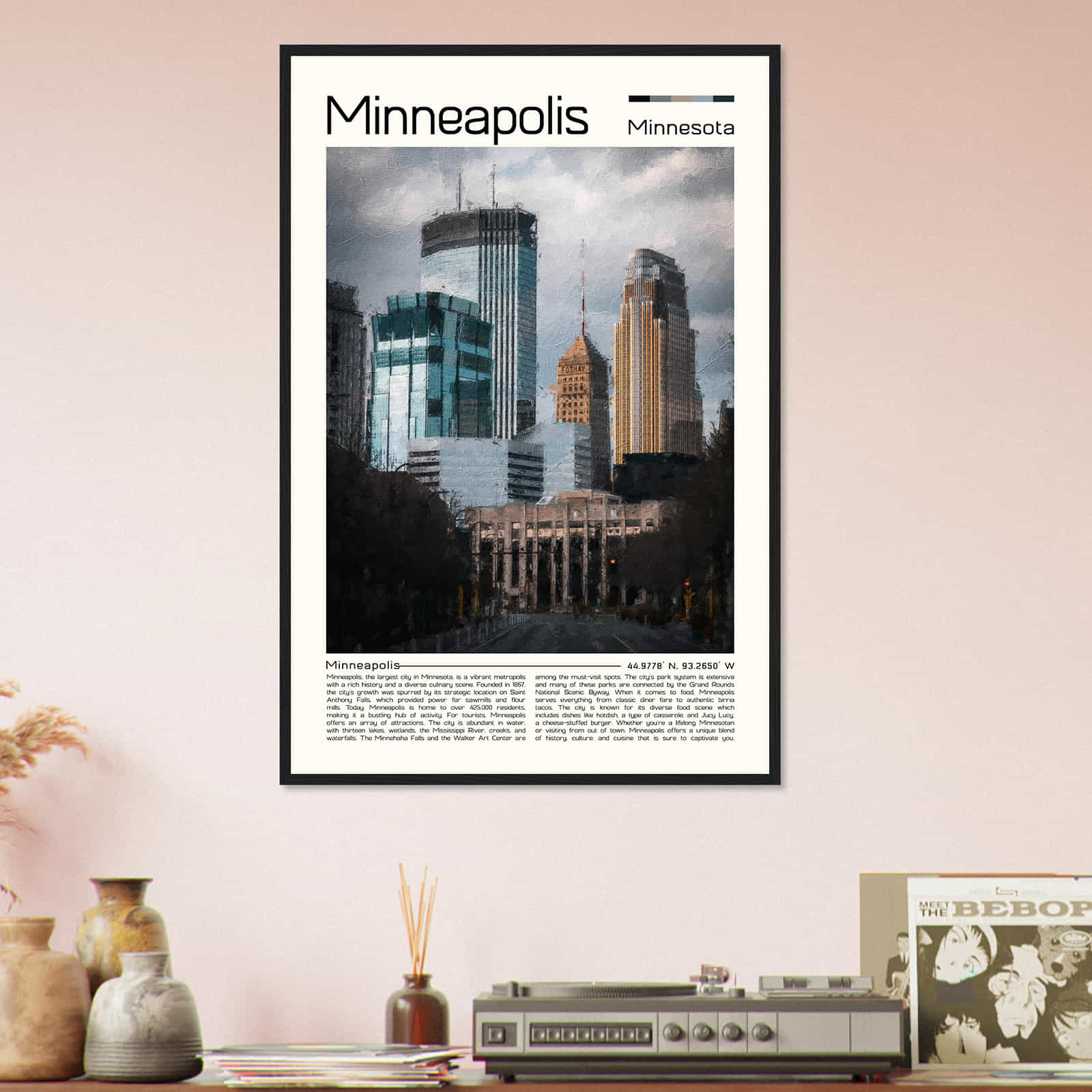 Minneapolis Minnesota Cityscape Poster Print, Minneapolis Minnesota Digital Oil Paint Poster DS-4