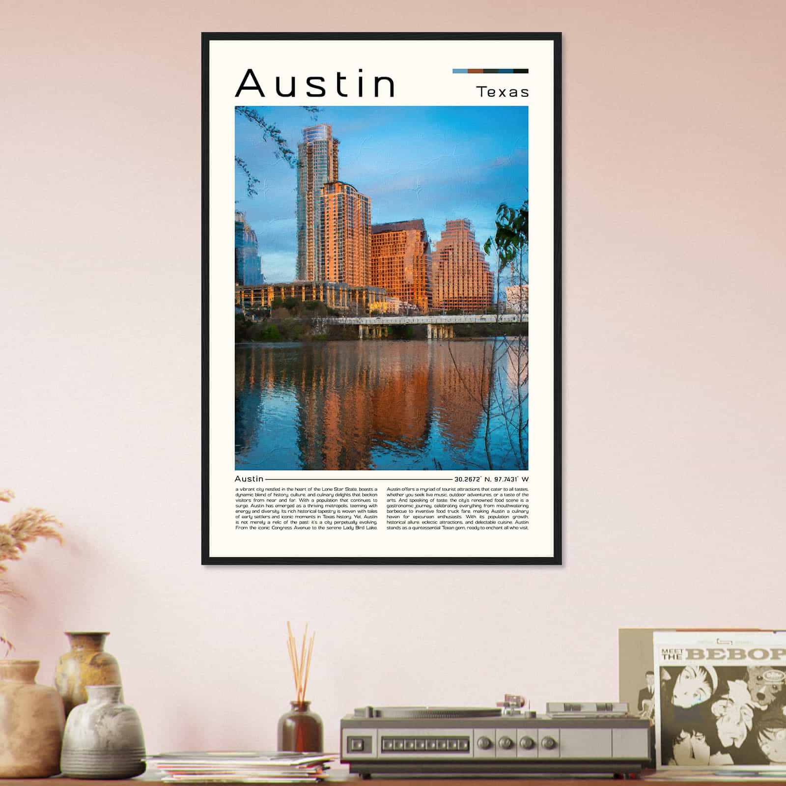 Austin Texas Cityscape Poster Print, Austin Texas Digital Oil Paint Poster DS-2