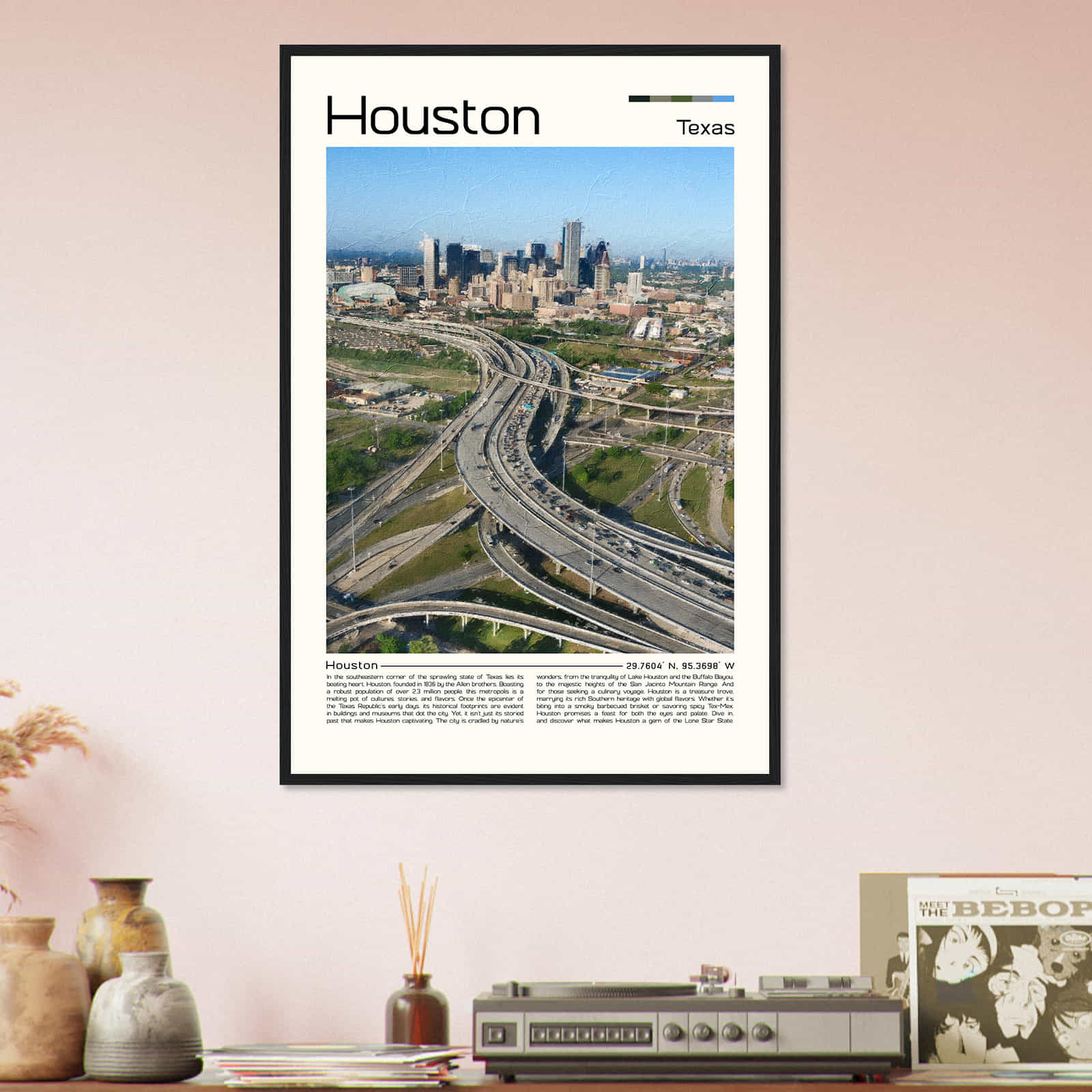 Houston Texas Cityscape Poster Print, Houston Texas Digital Oil Paint Poster DS-4