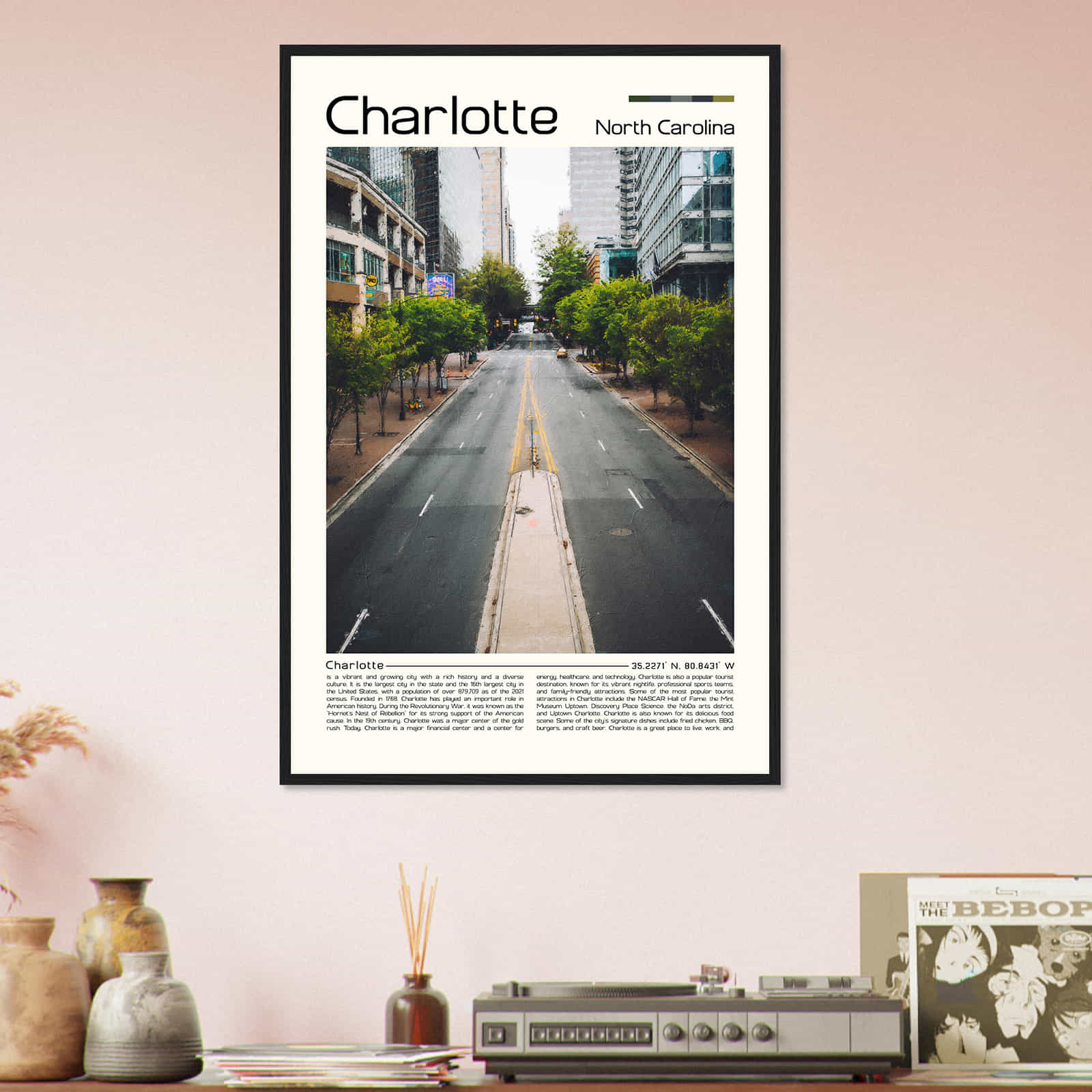 Charlotte North Carolina Cityscape Poster Print, Charlotte North Carolina Digital Oil Paint Poster DS-5