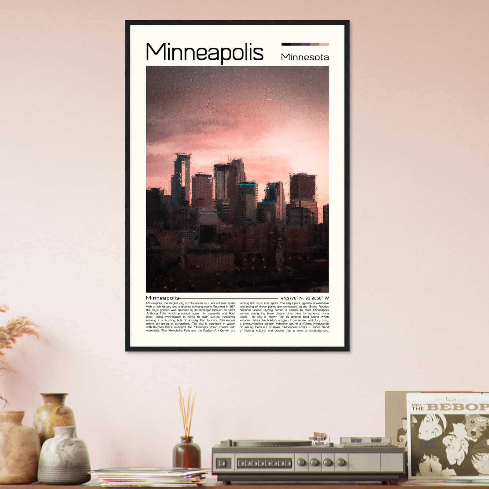 Minneapolis Minnesota Cityscape Poster Print, Minneapolis Minnesota Digital Oil Paint Poster DS-3