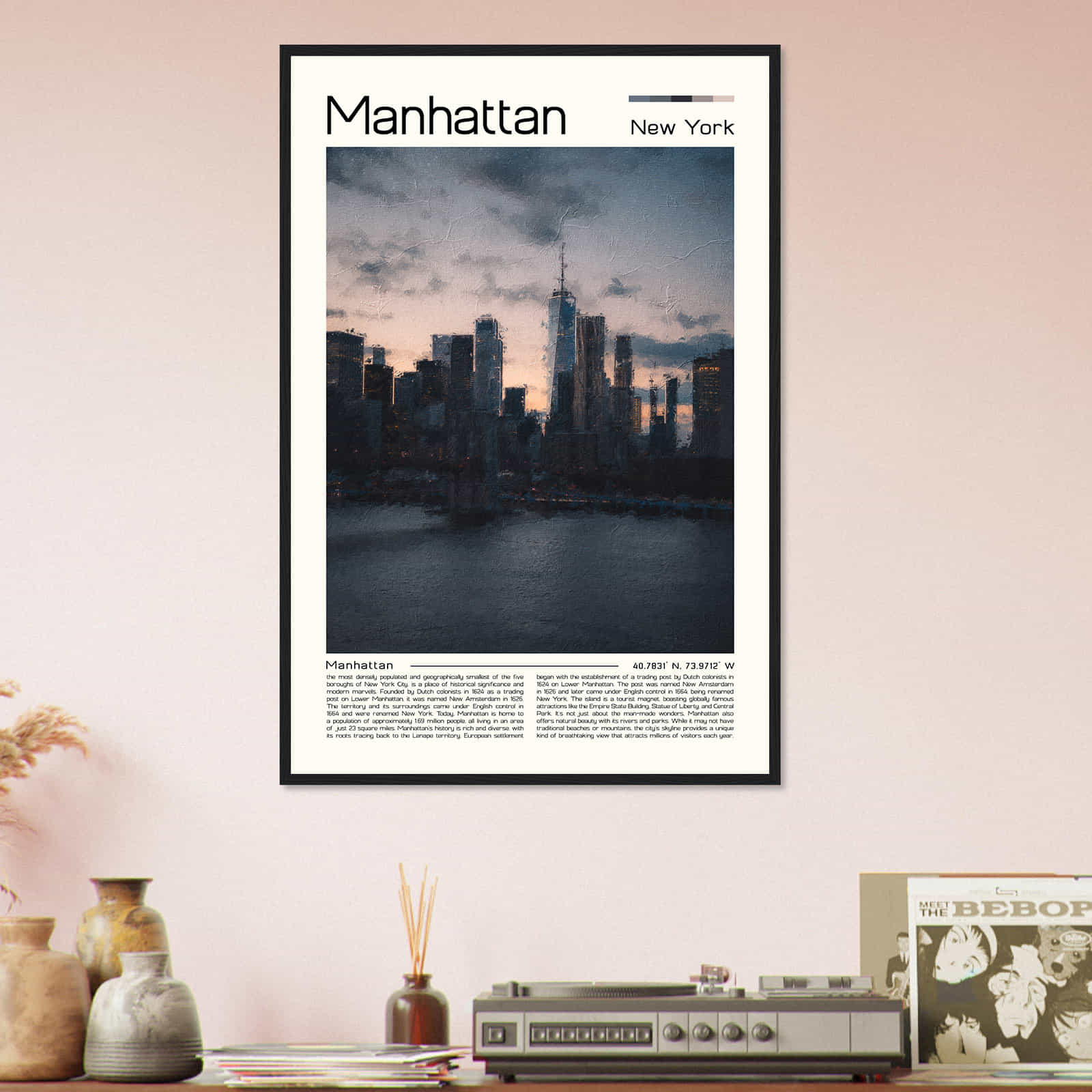Manhattan New York Cityscape Poster Print, Manhattan New York Digital Oil Paint Poster DS-4